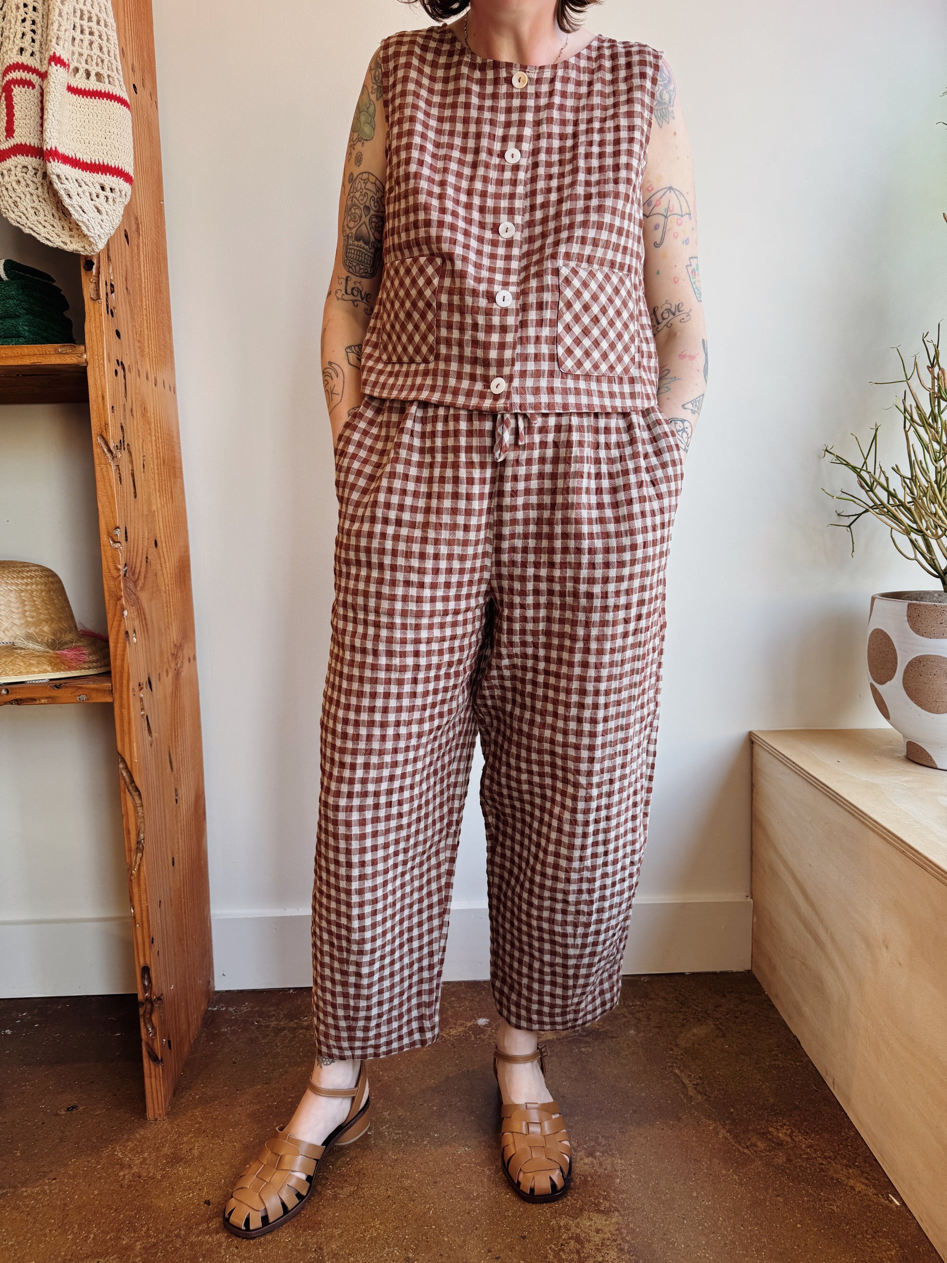 Gingam Button Tank