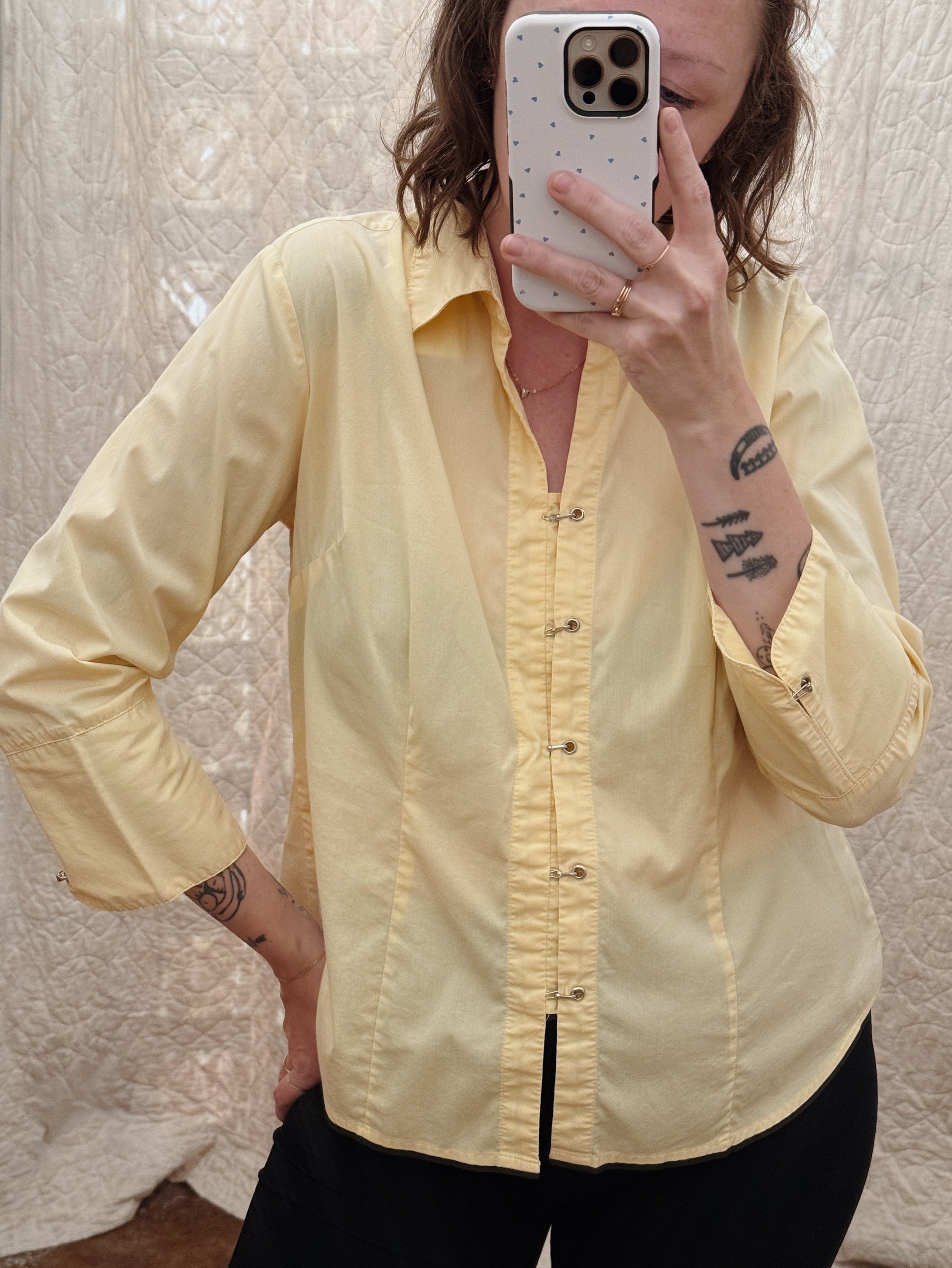 Clasp Front Butter Yellow Blouse