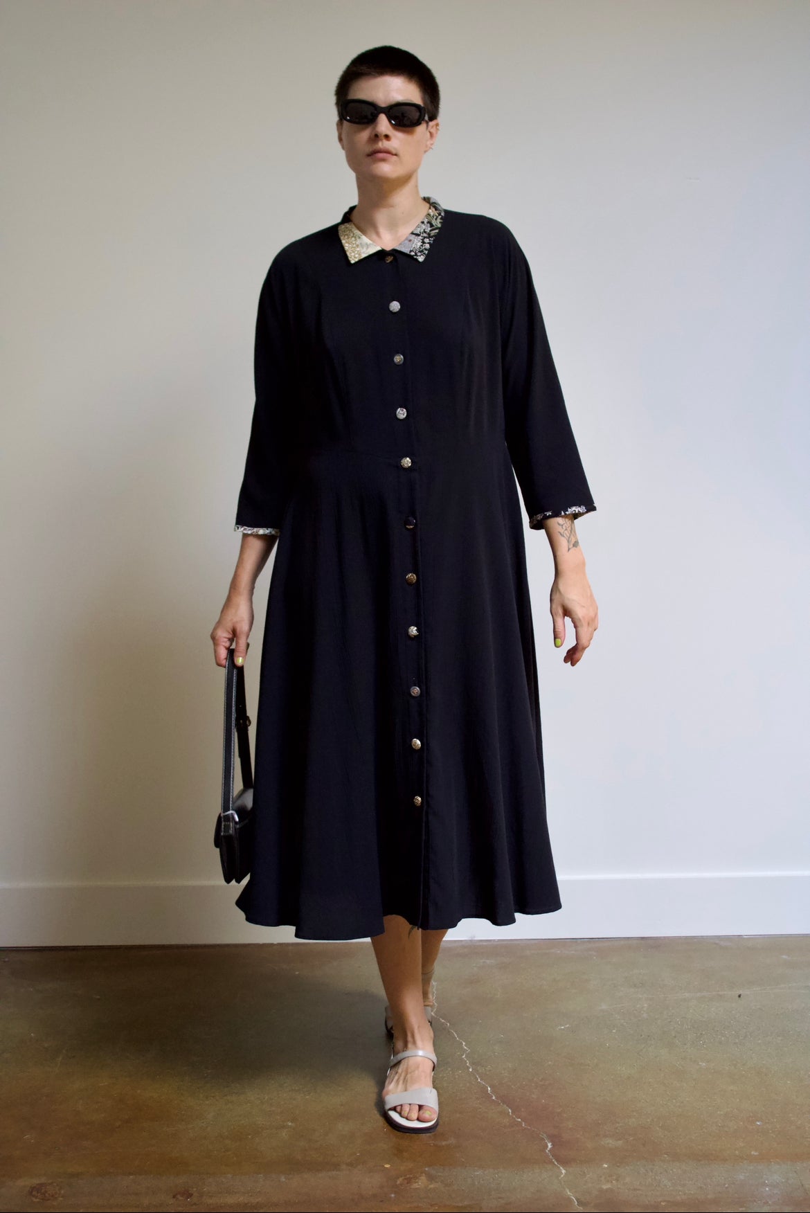 Collared Button Front Crinkle Maxi Dress