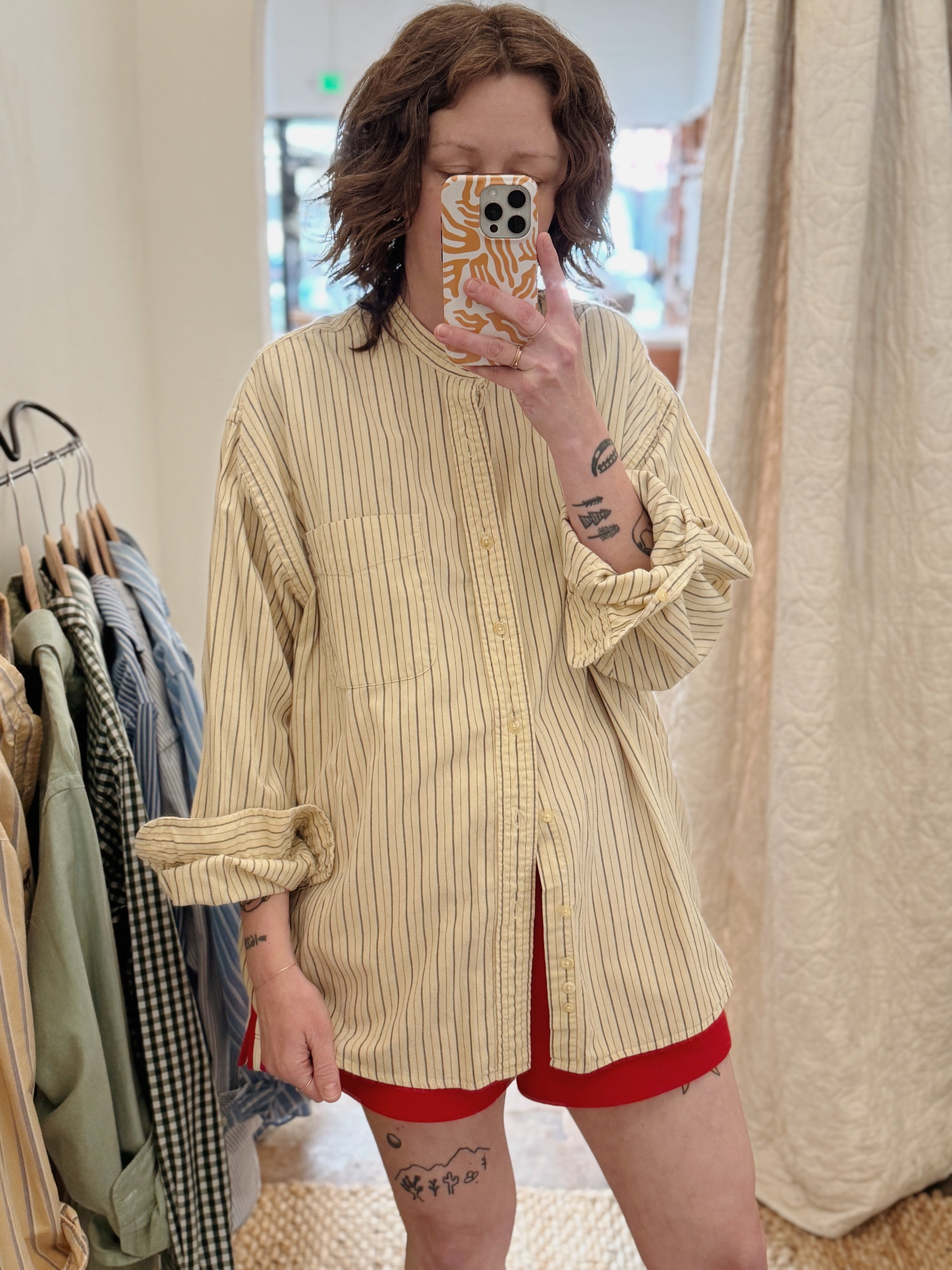 Collarless Stripe Buttondown