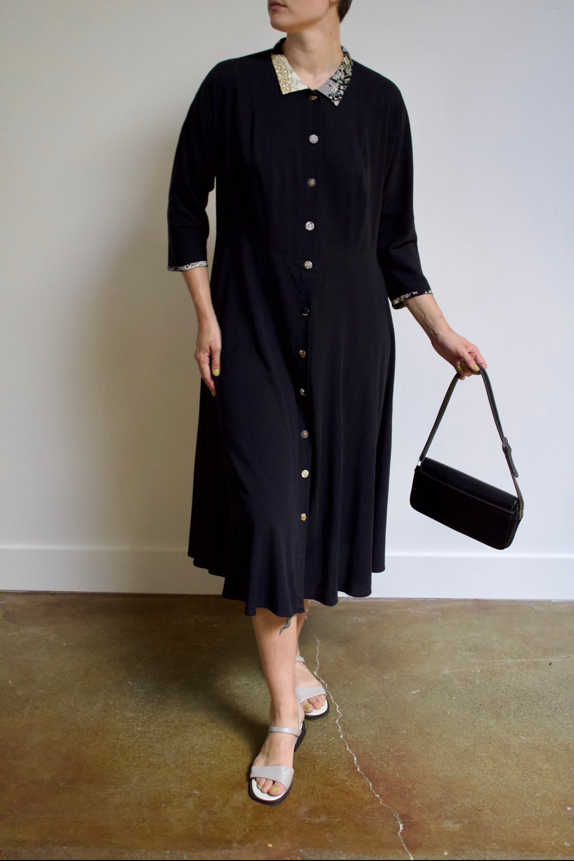 Collared Button Front Crinkle Maxi Dress