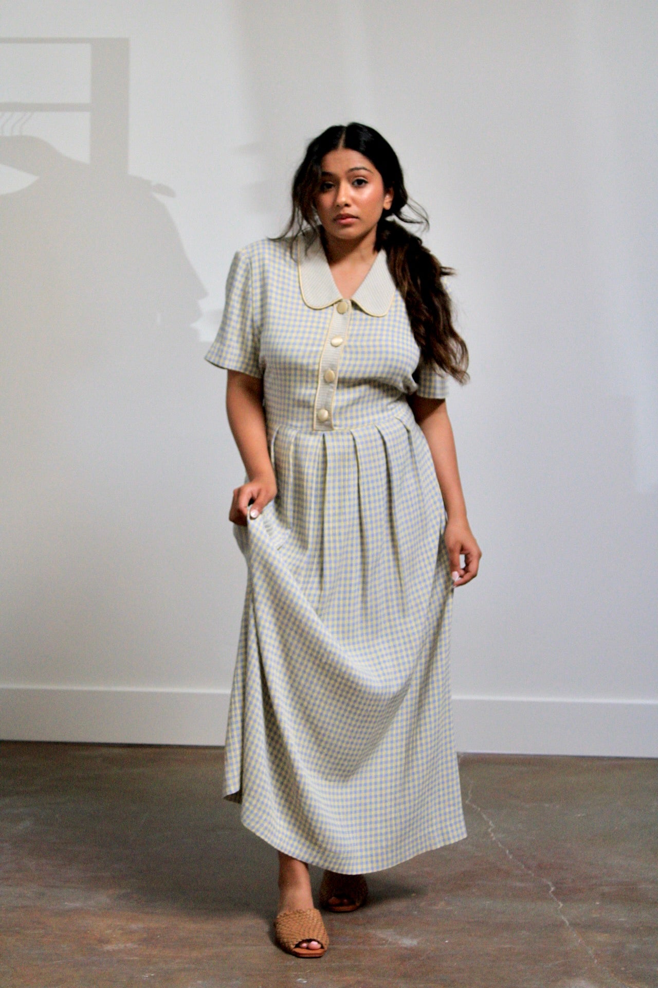 Gingham Collared Tie Waist Maxi Dress