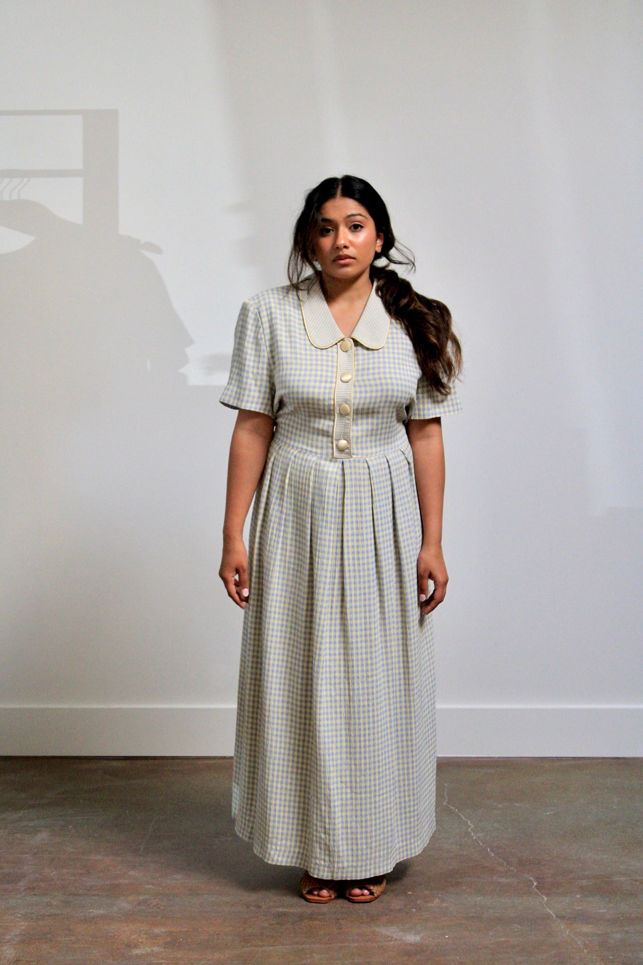 Gingham Collared Tie Waist Maxi Dress