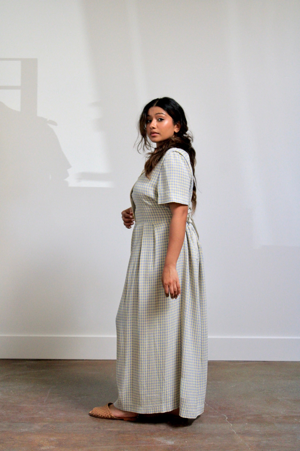 Gingham Collared Tie Waist Maxi Dress
