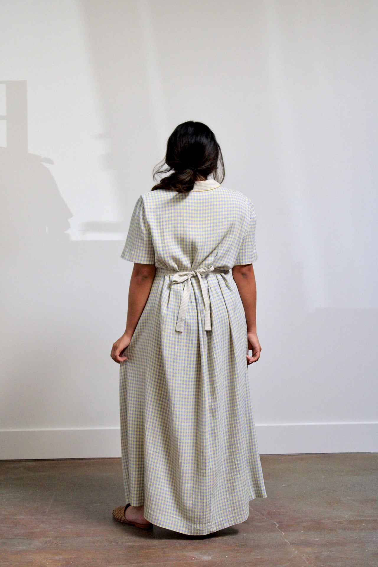 Gingham Collared Tie Waist Maxi Dress