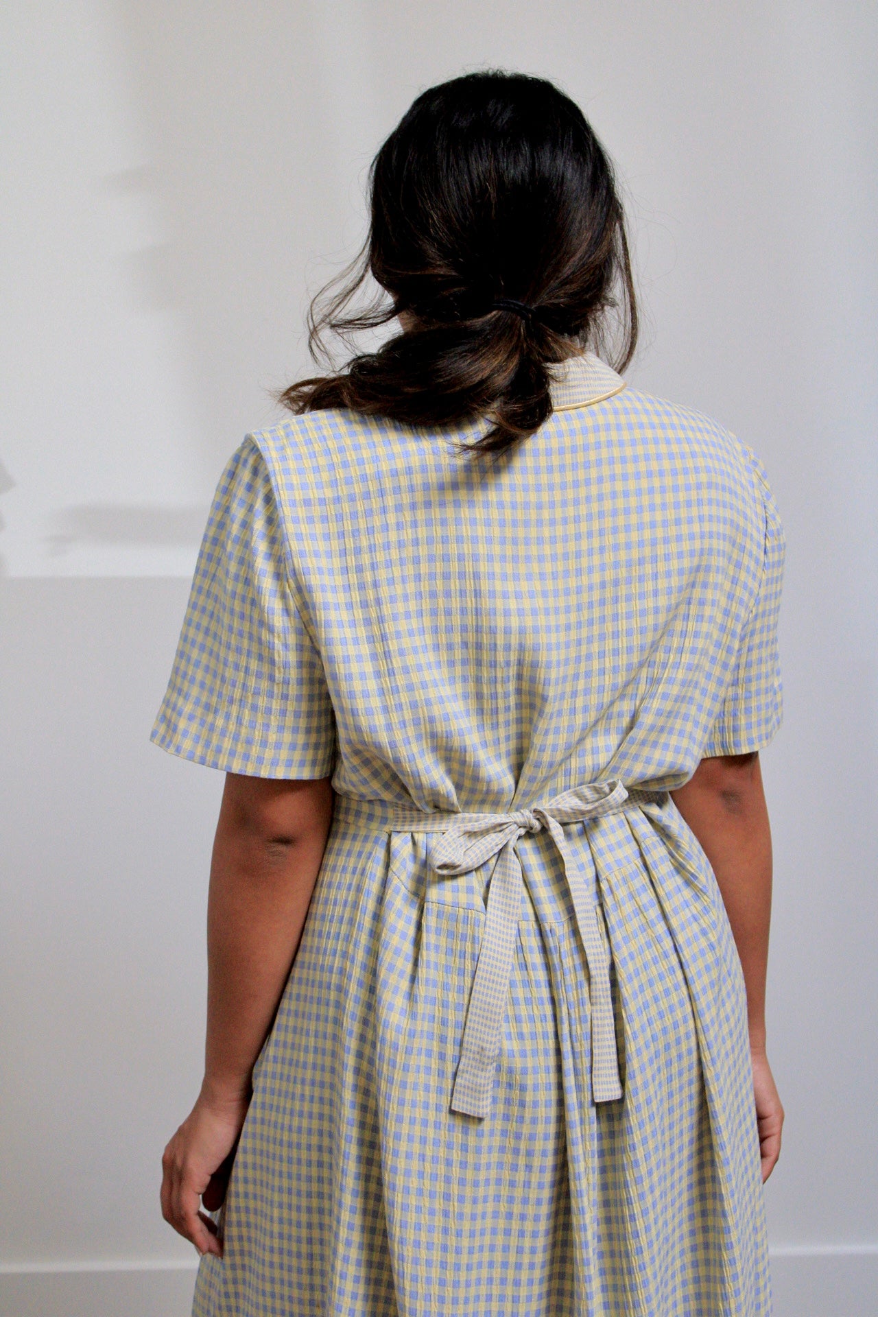 Gingham Collared Tie Waist Maxi Dress