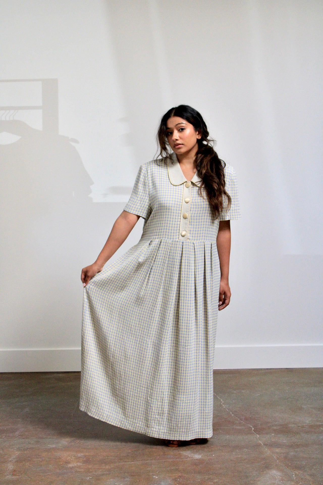 Gingham Collared Tie Waist Maxi Dress