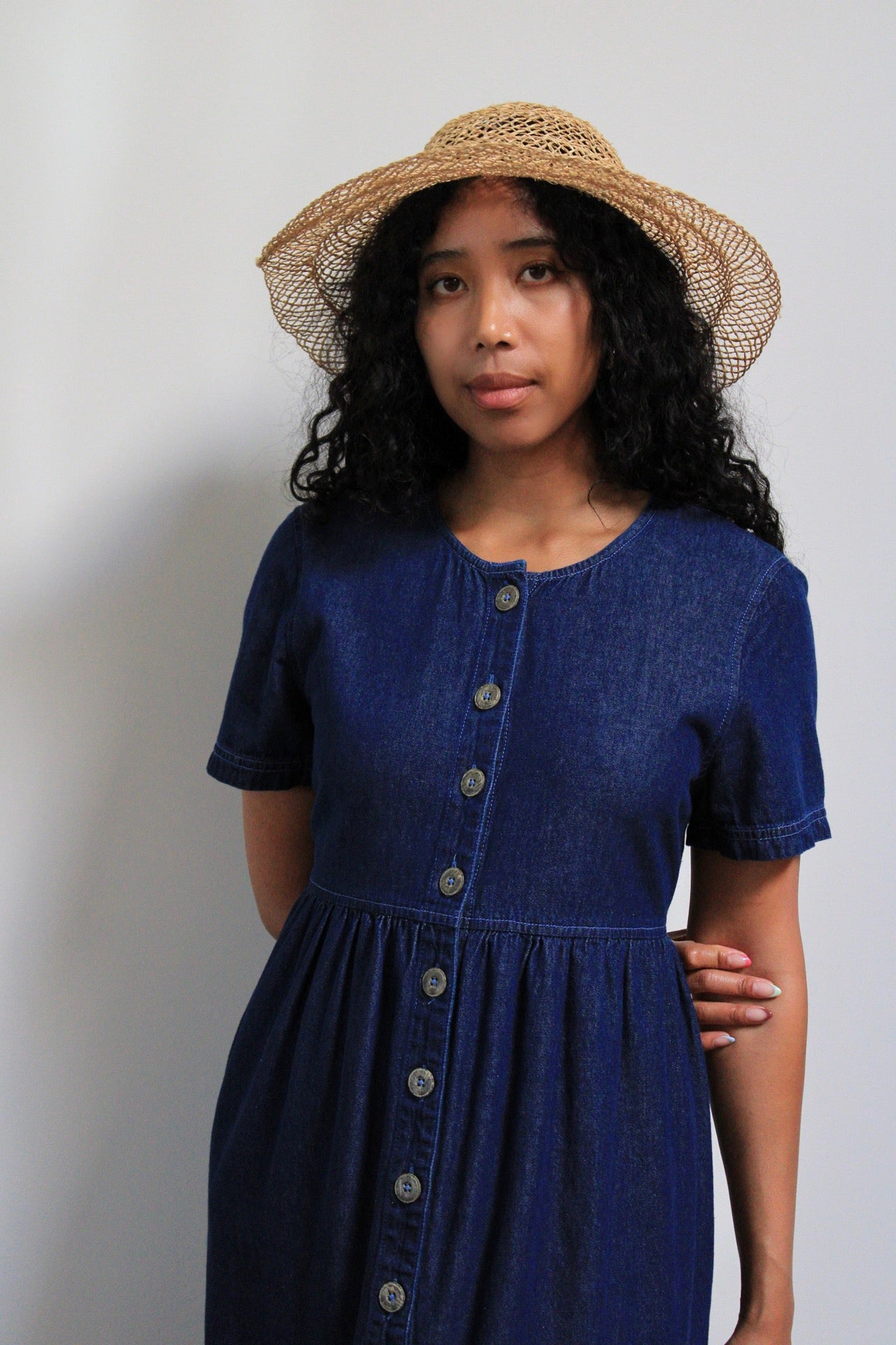 Dark Wash Button Front Babydoll Dress