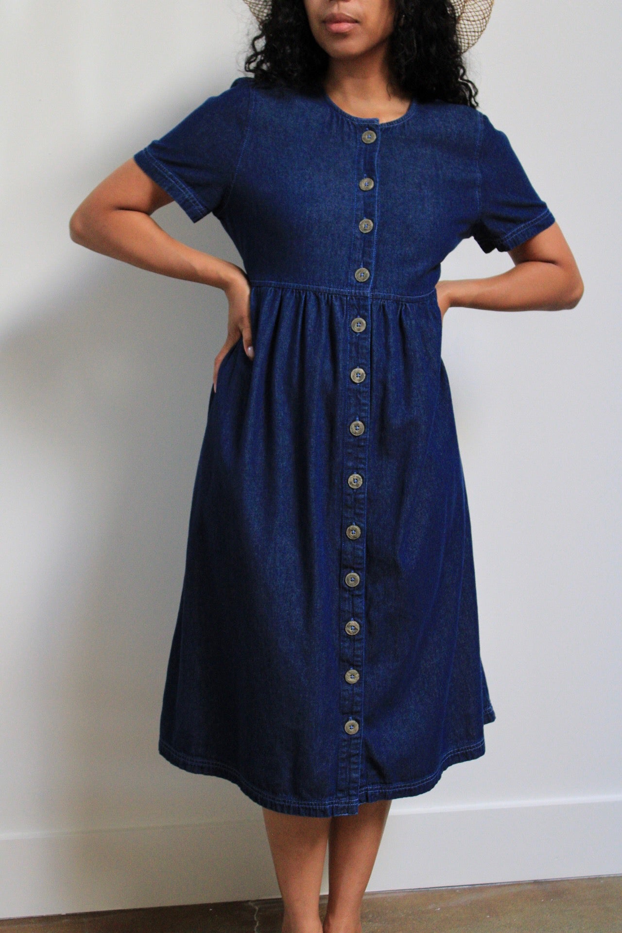 Dark Wash Button Front Babydoll Dress