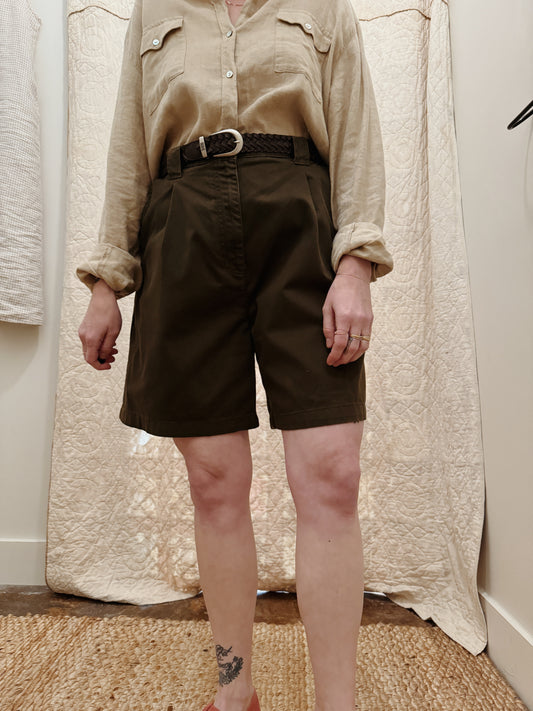 Moss Cotton Pleated Trouser Shorts