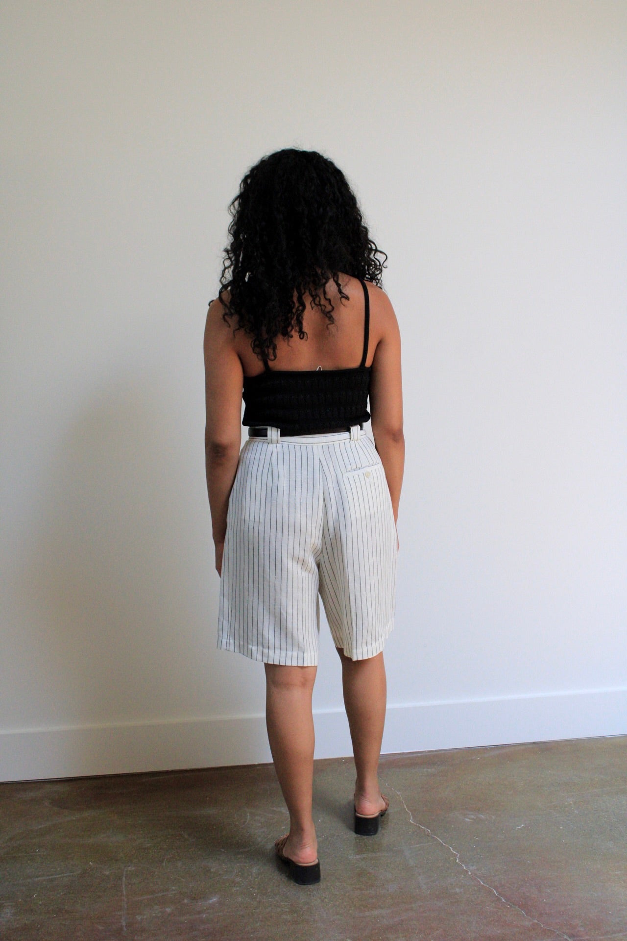 Designer Linen Blend Pinstripe Trouser Shorts