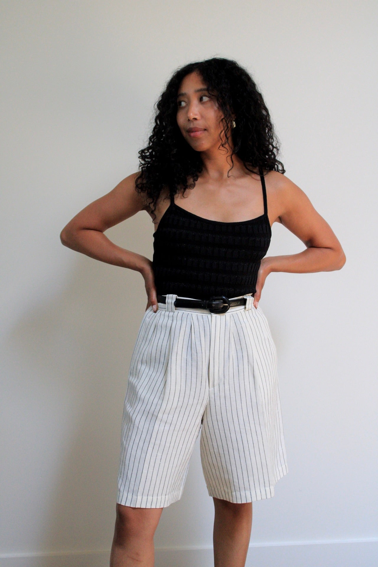 Designer Linen Blend Pinstripe Trouser Shorts