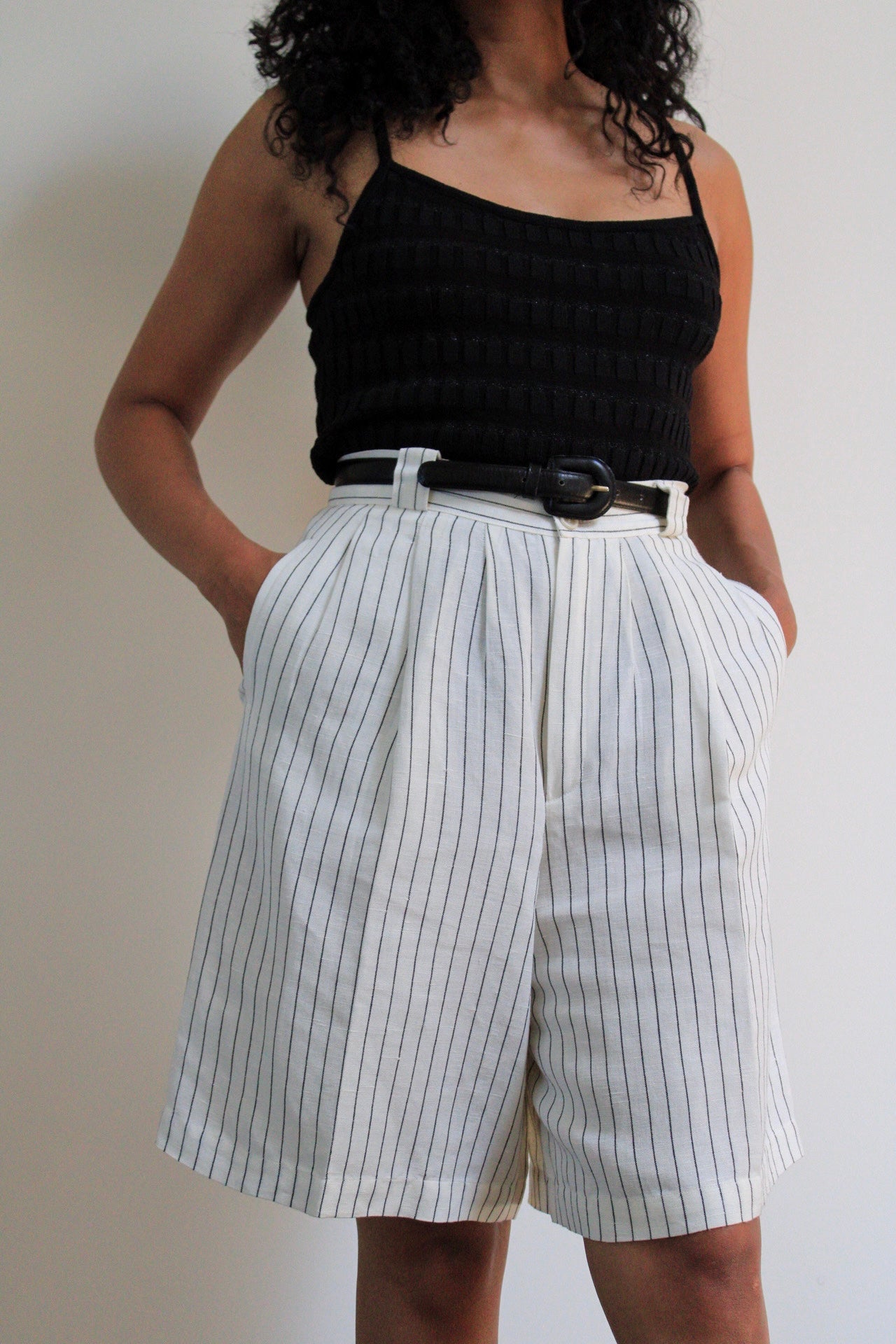 Designer Linen Blend Pinstripe Trouser Shorts