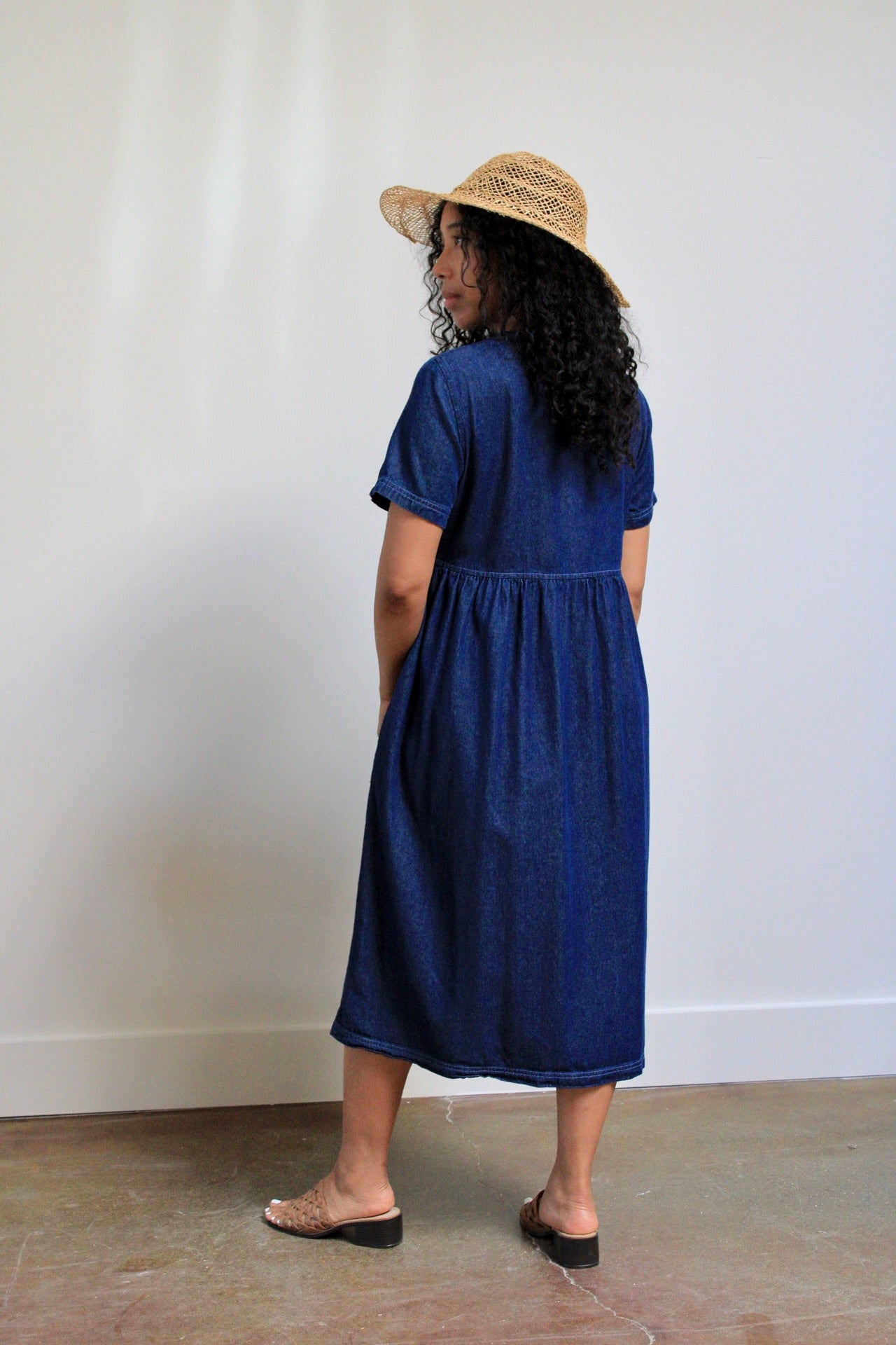 Dark Wash Button Front Babydoll Dress
