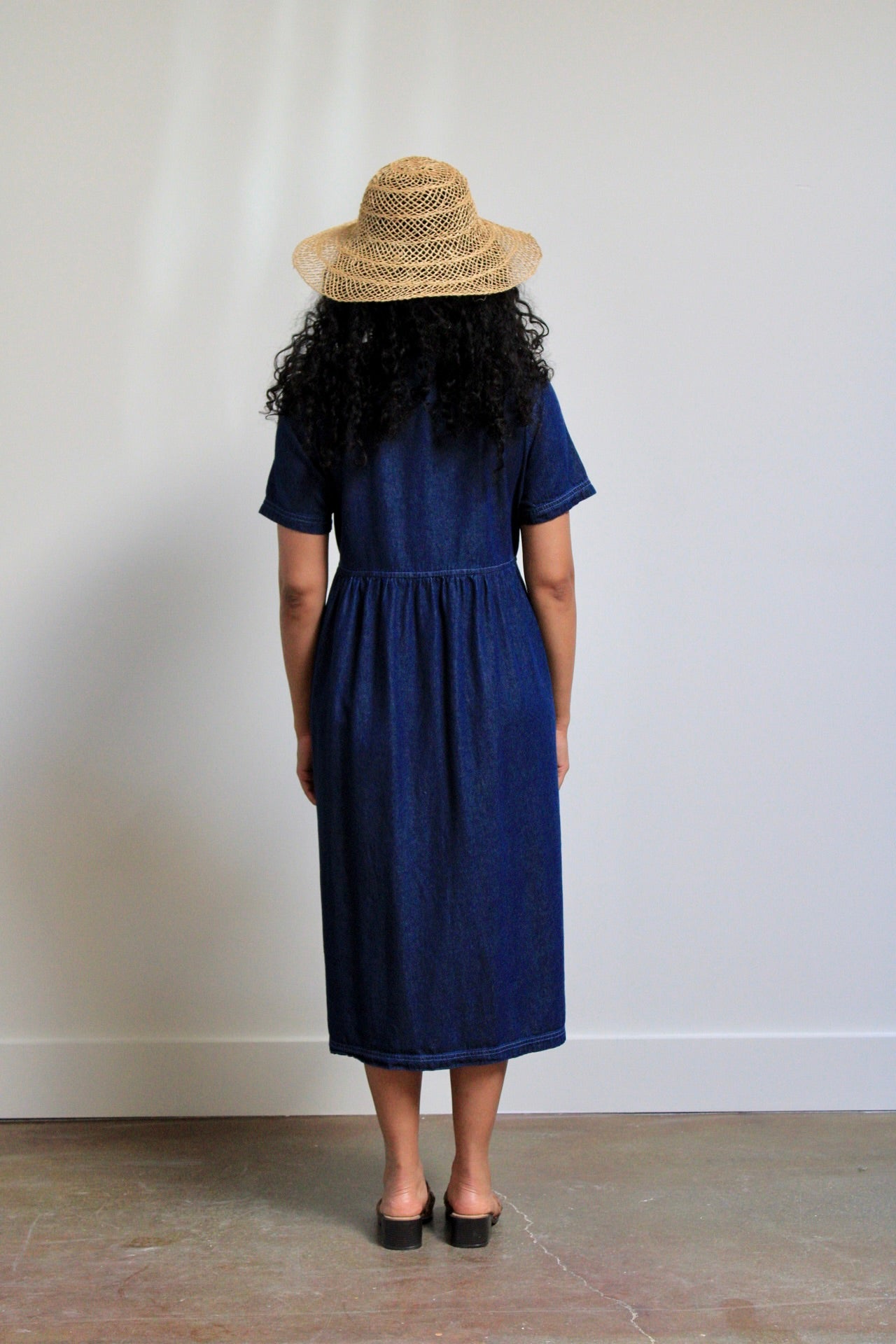 Dark Wash Button Front Babydoll Dress