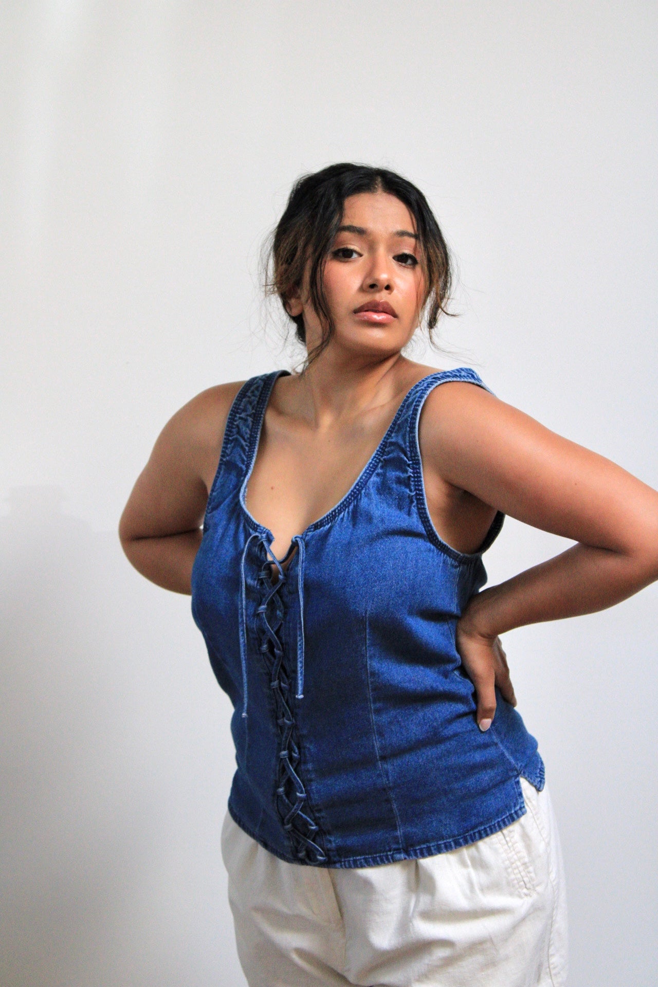 Denim Lace Up Tank
