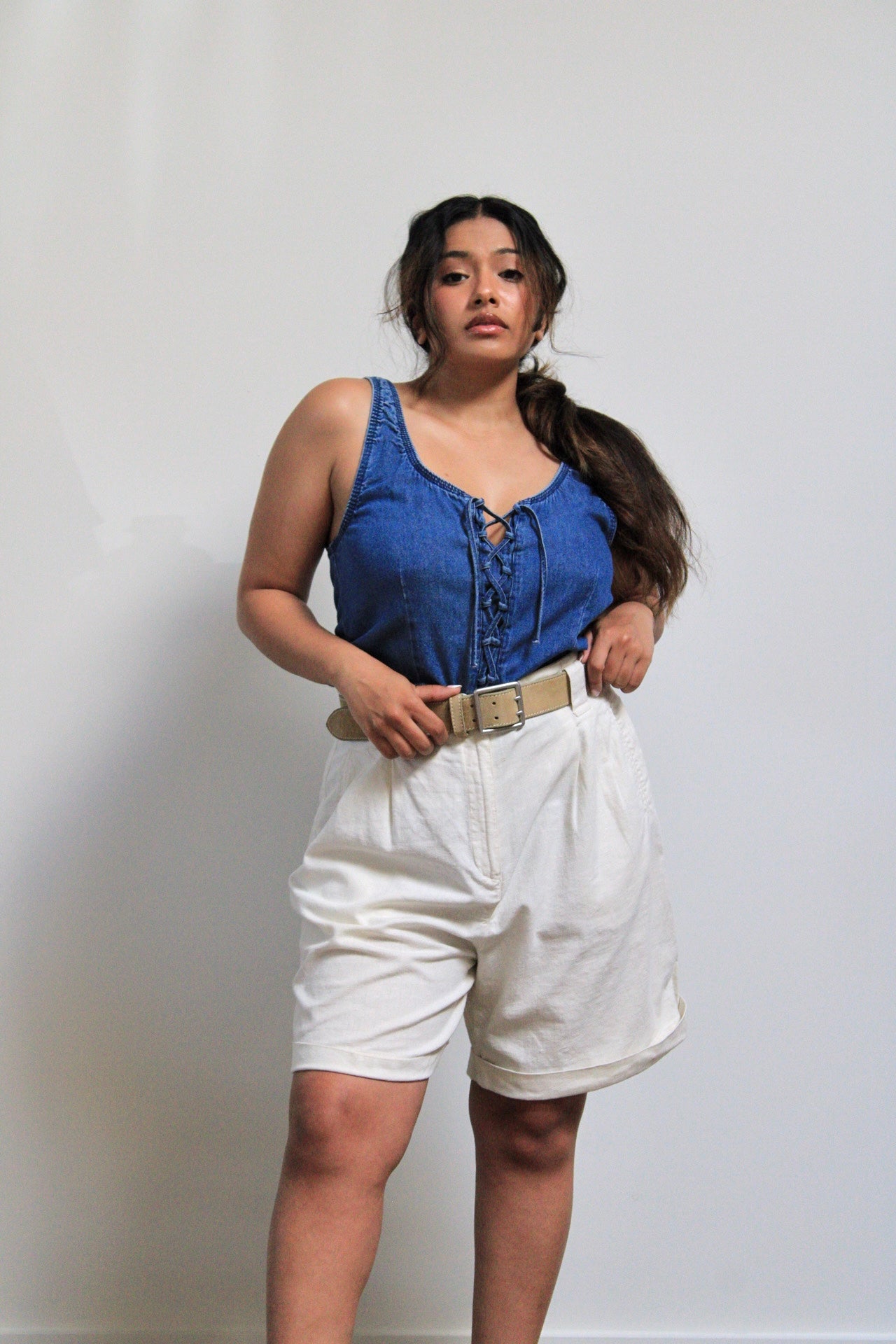 Denim Lace Up Tank