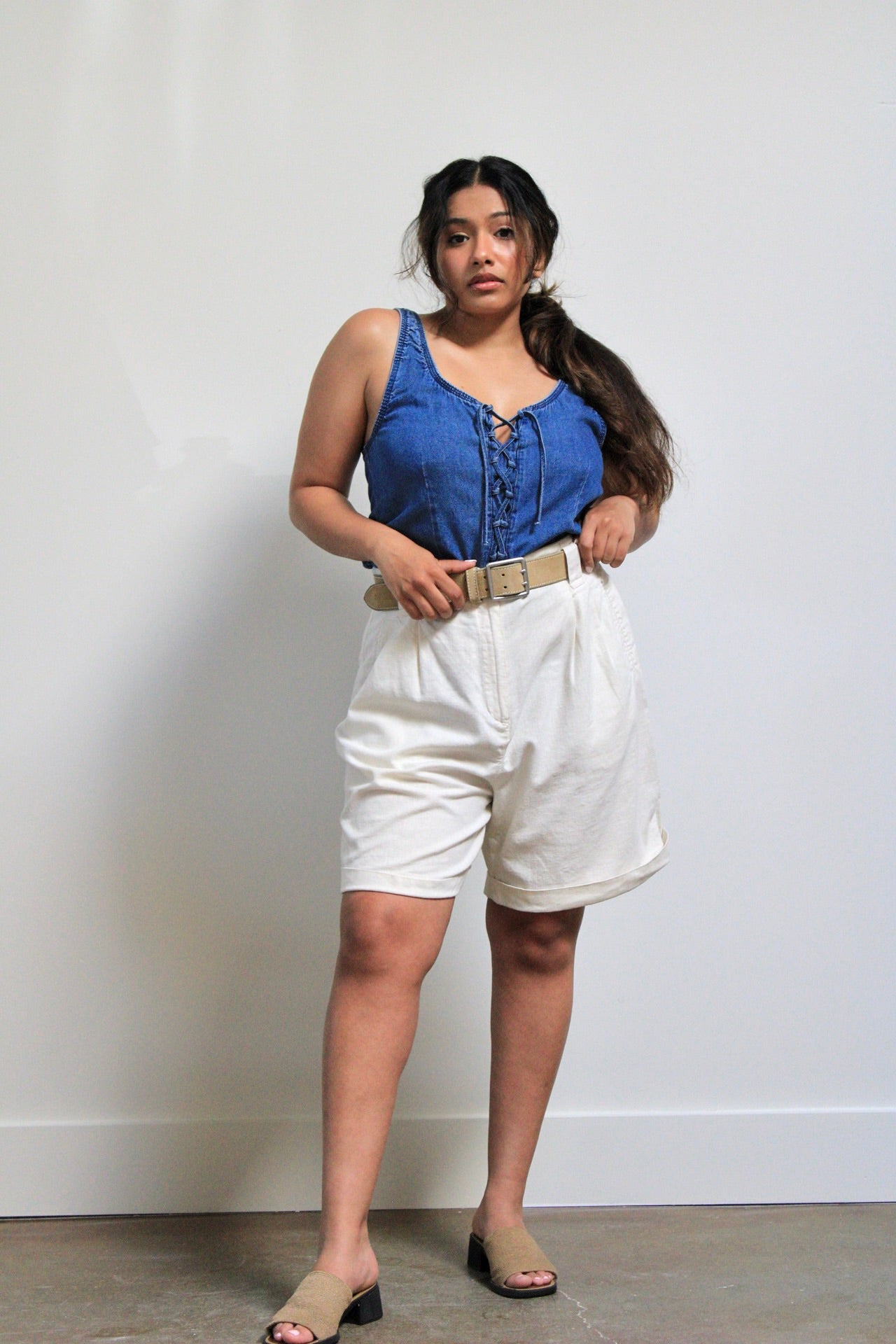 Denim Lace Up Tank