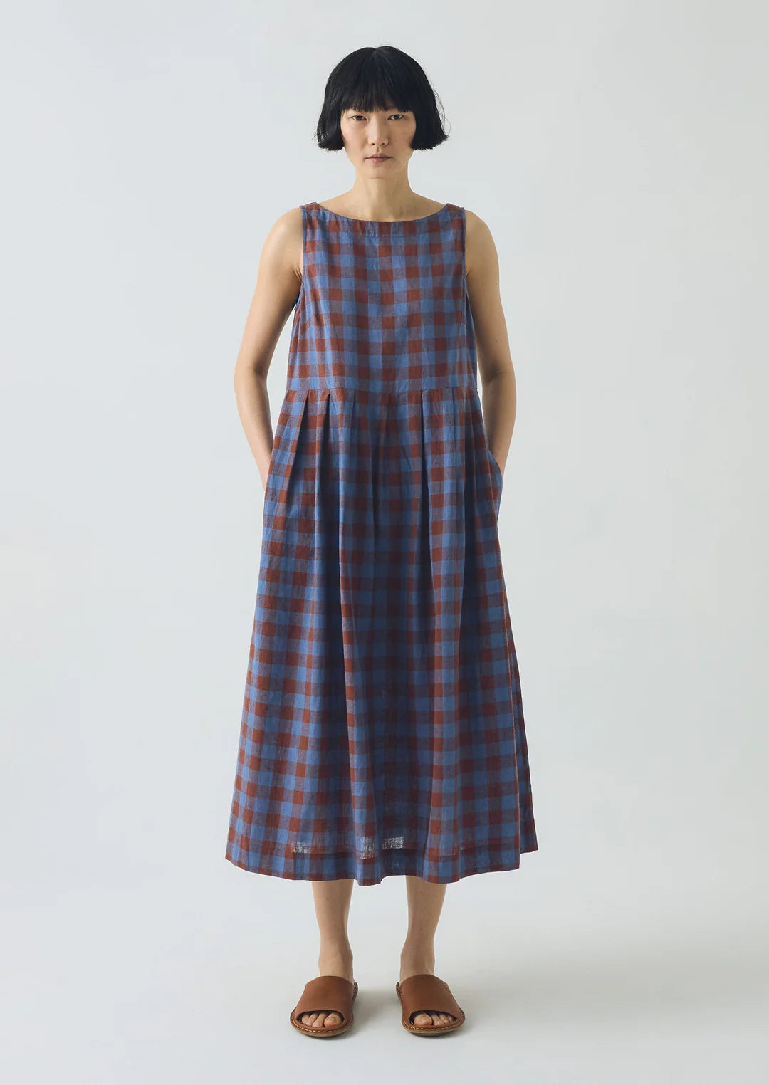 Aila Mineral Check Linen Cotton Dress