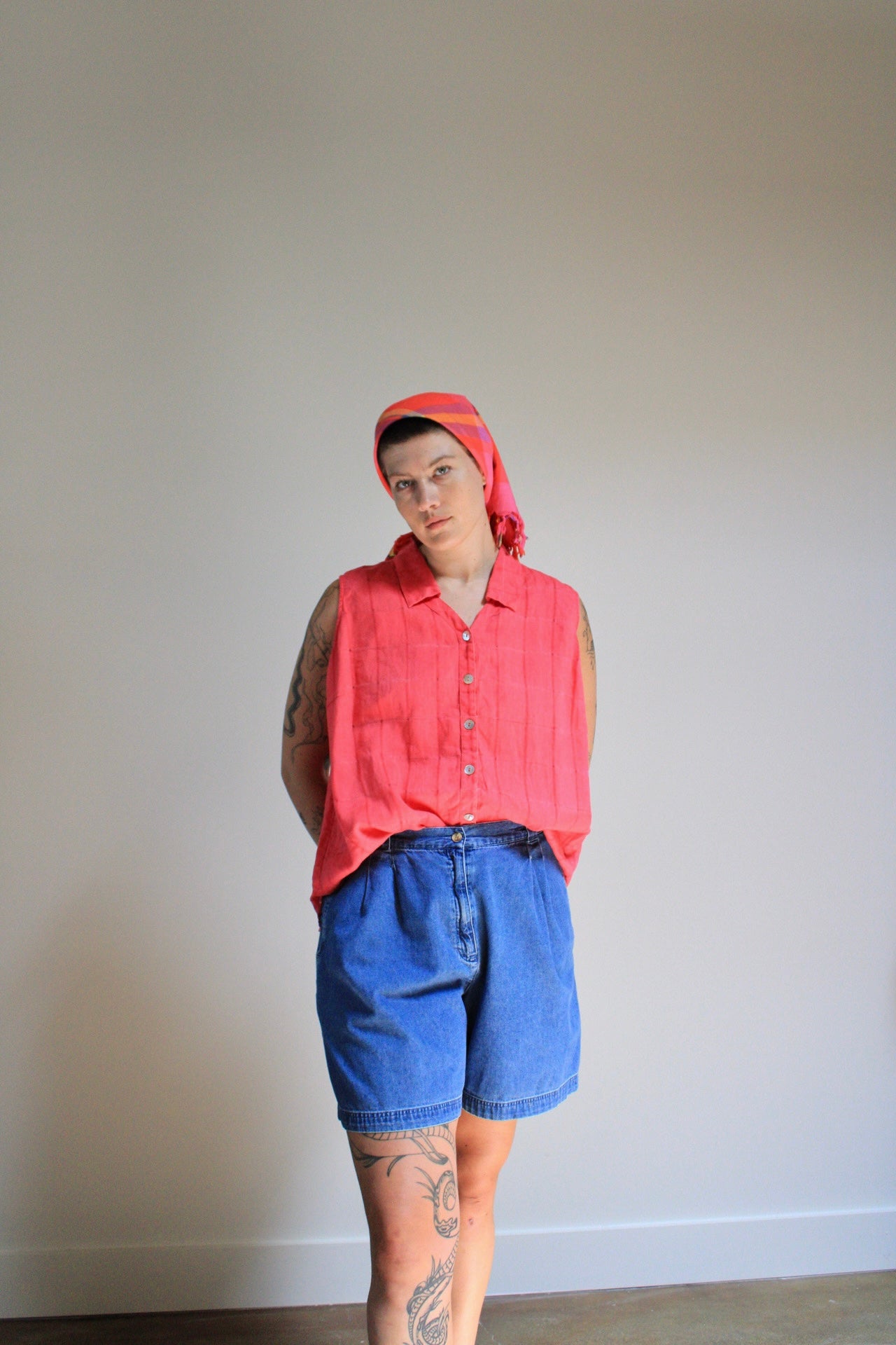 High Rise Pleated Denim Shorts