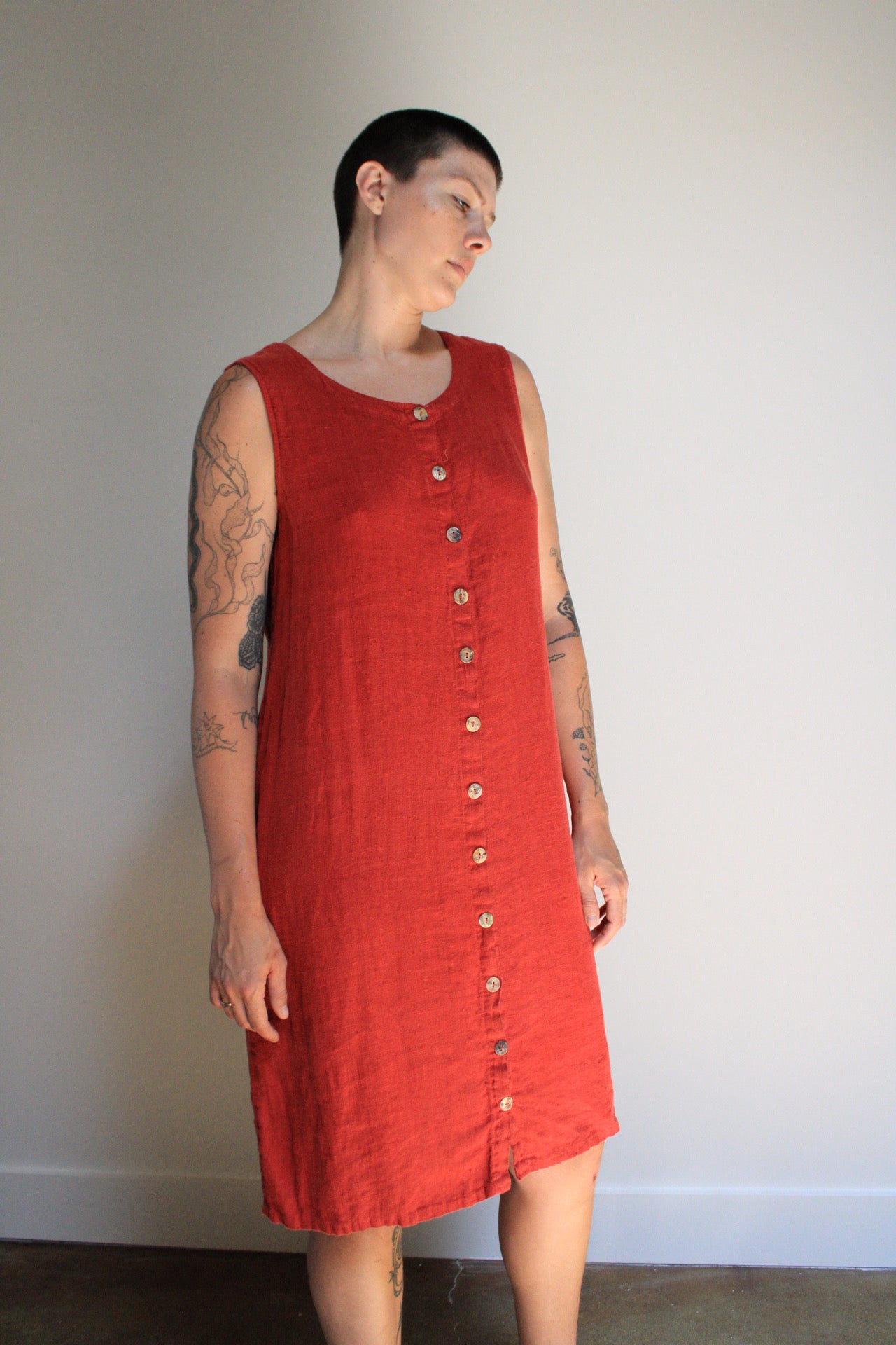 Clay Linen Button Front Dress