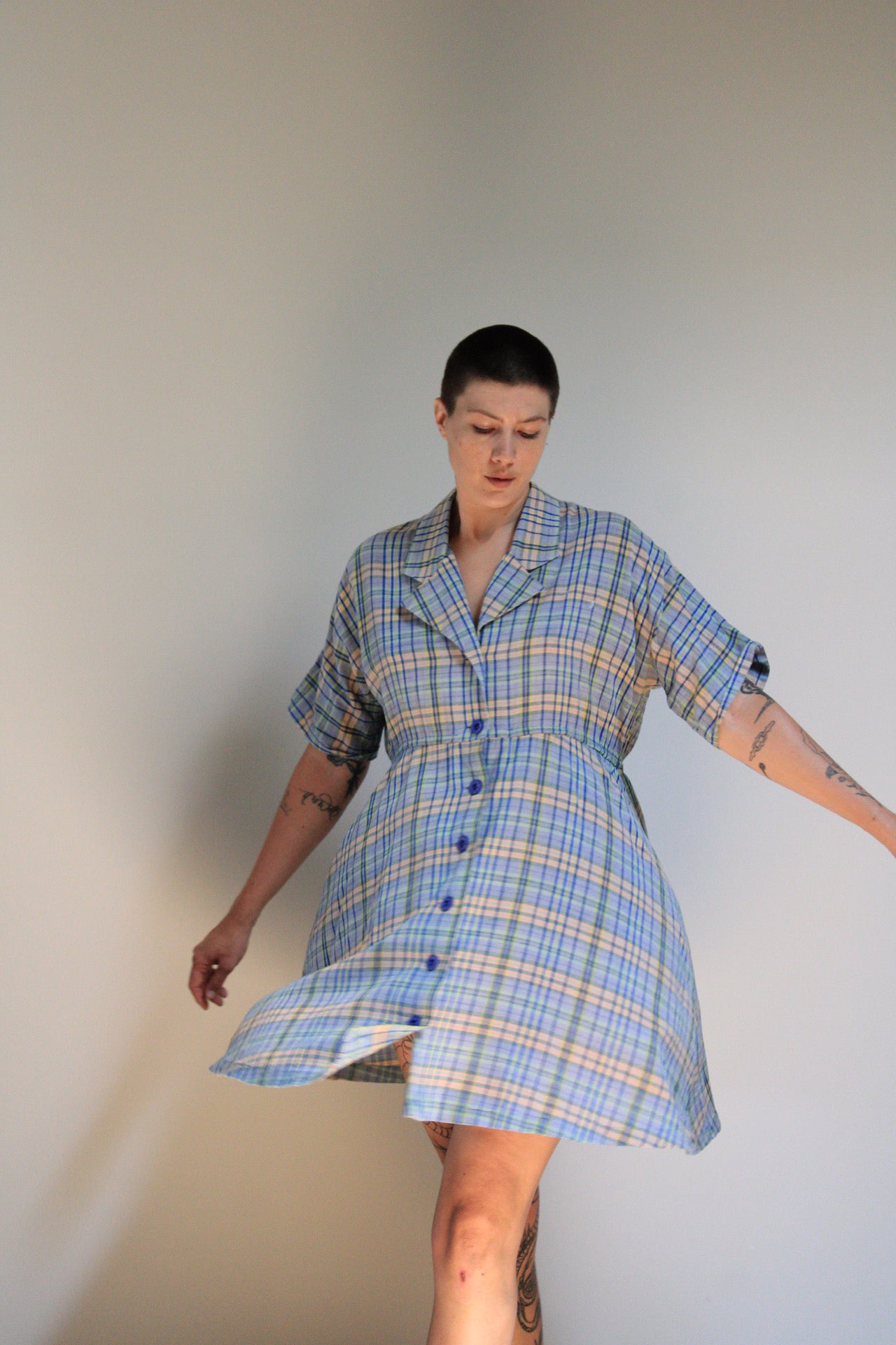 Button Front Plaid Dress