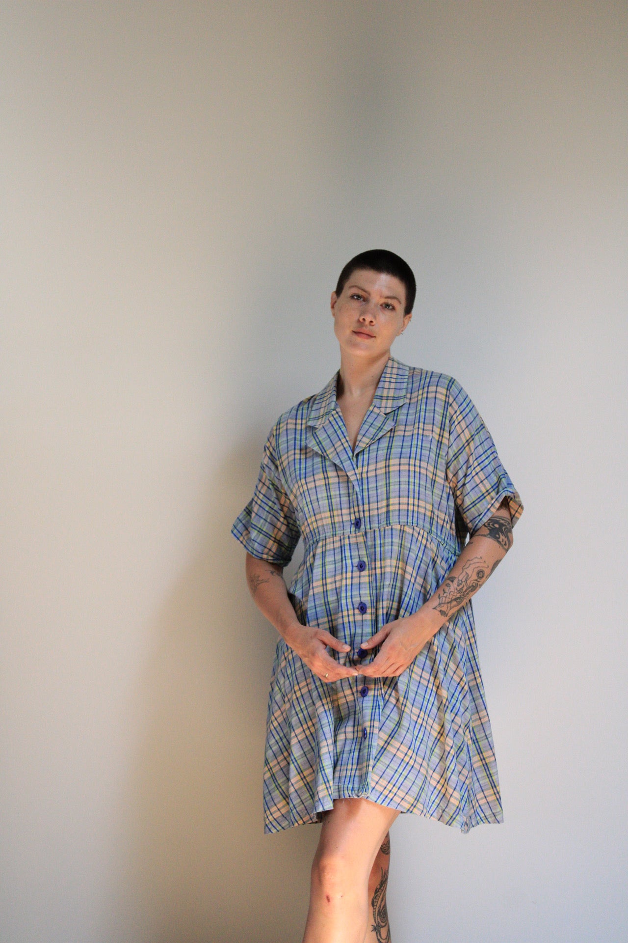 Button Front Plaid Dress