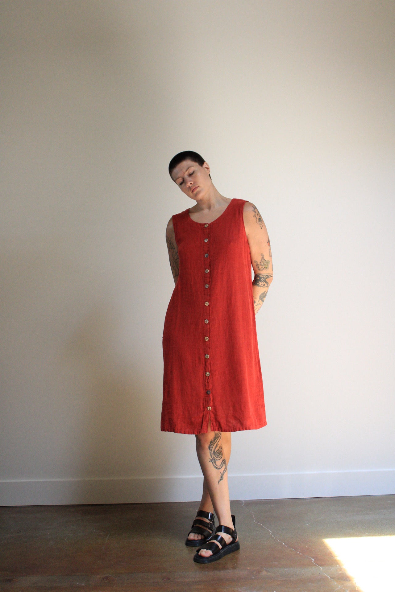 Clay Linen Button Front Dress