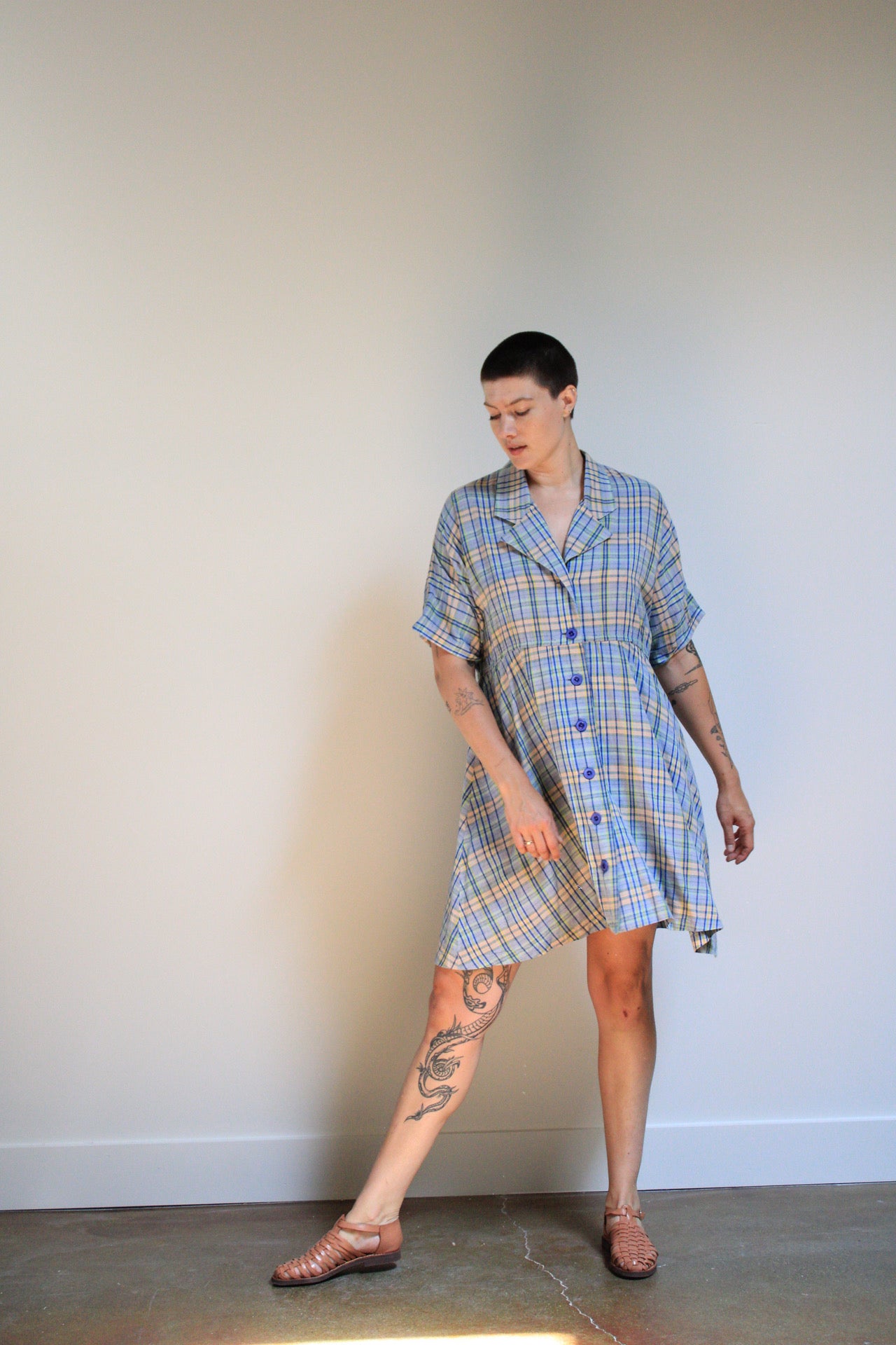Button Front Plaid Dress