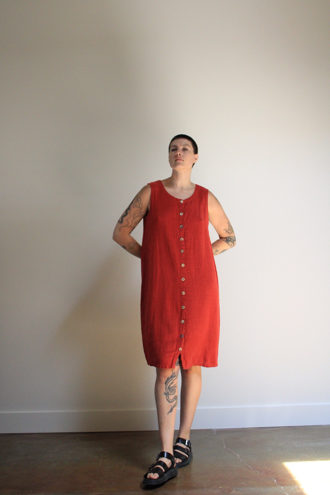 Clay Linen Button Front Dress