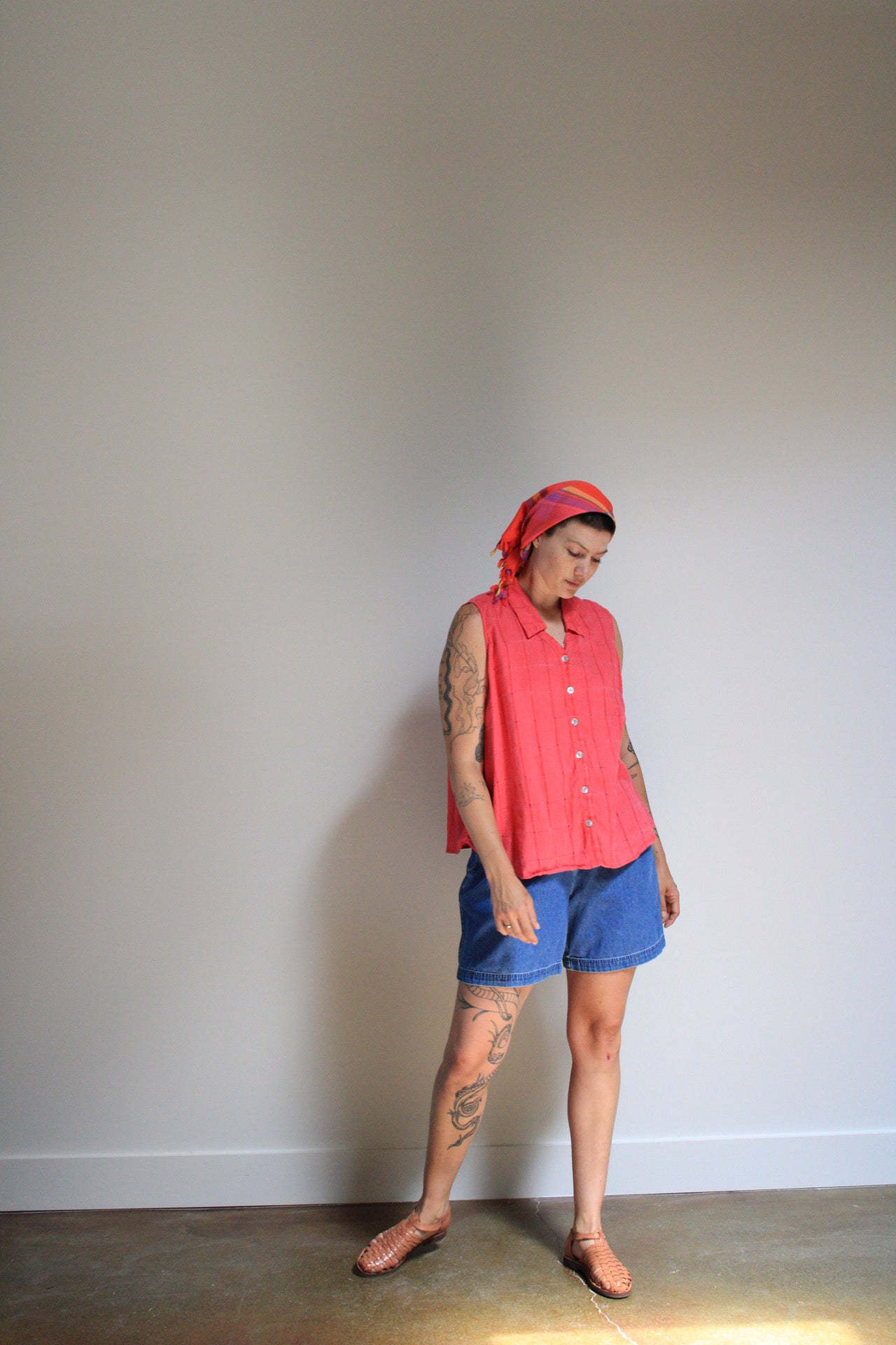 High Rise Pleated Denim Shorts