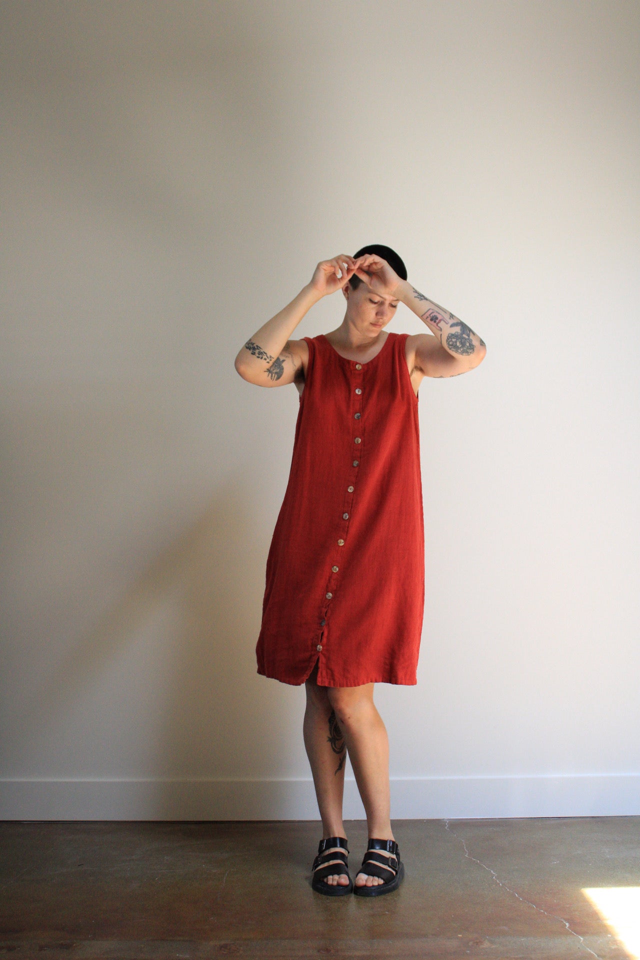 Clay Linen Button Front Dress