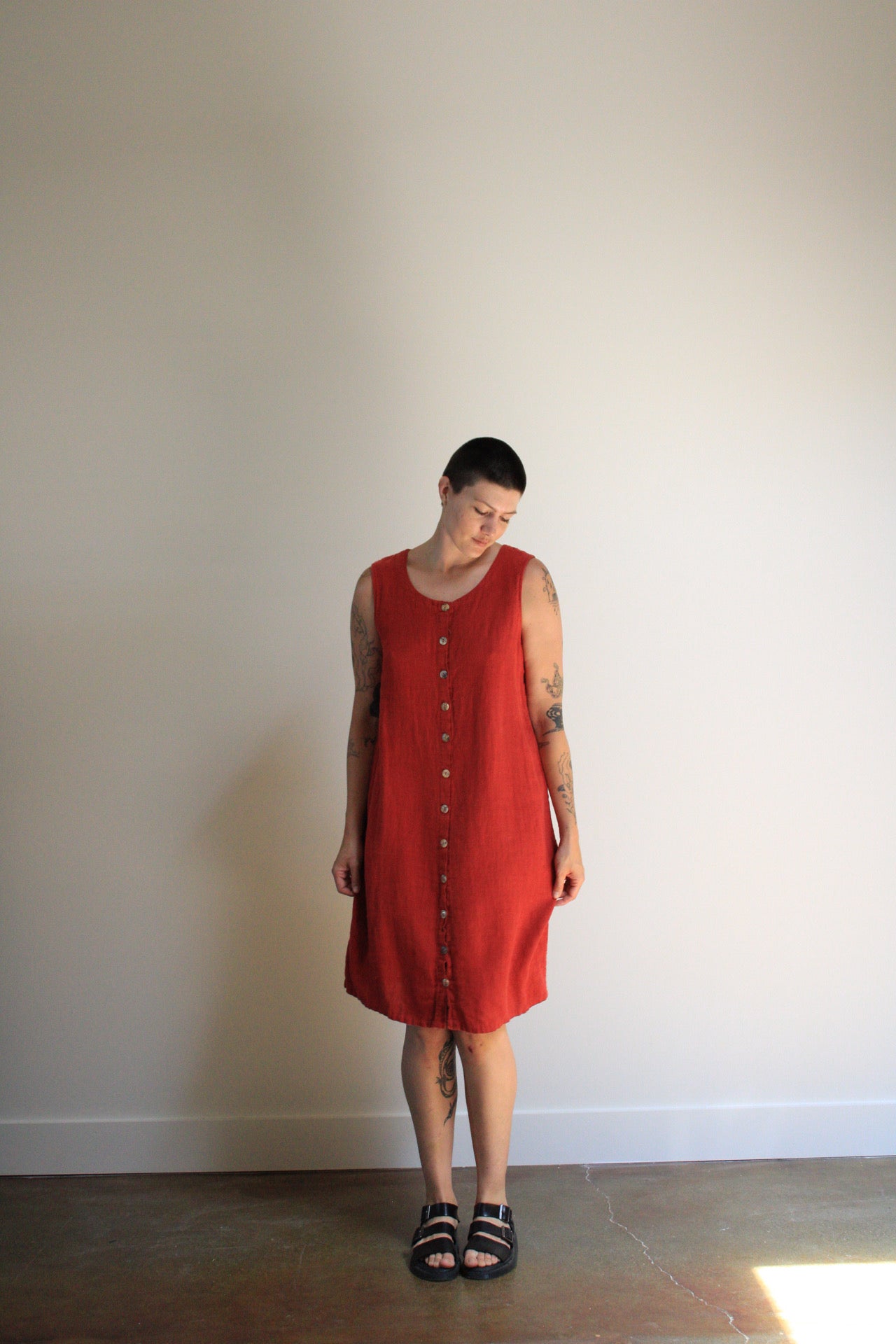 Clay Linen Button Front Dress