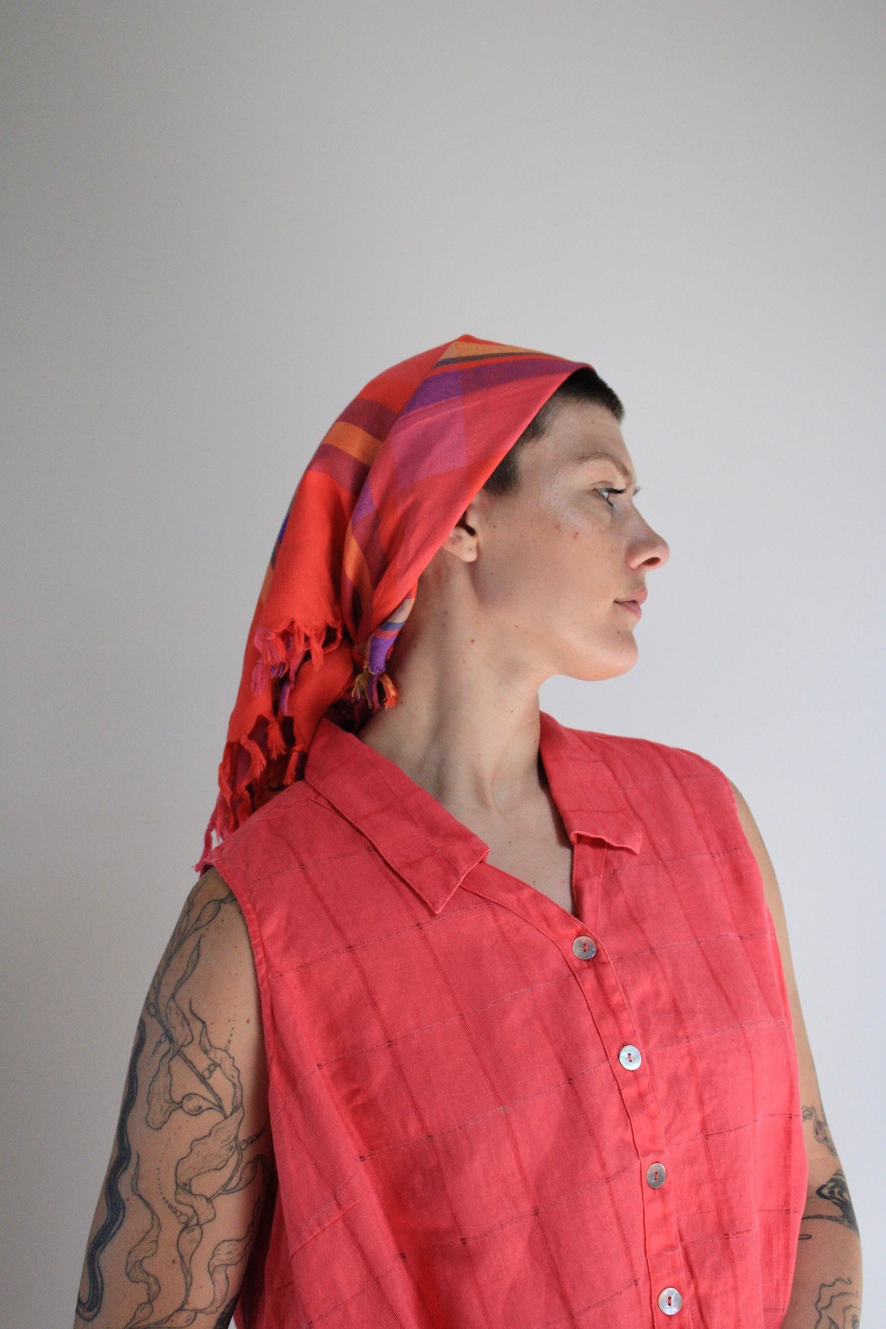Bright Plaid Tassel Square Scarf