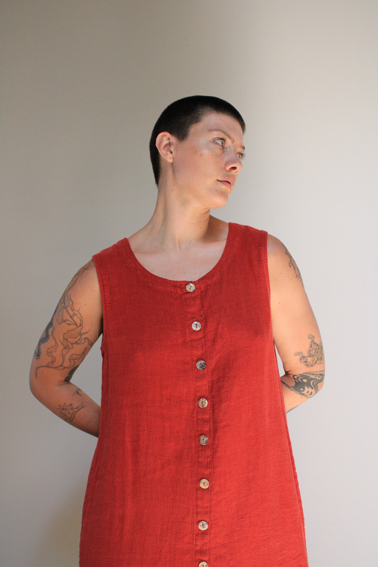 Clay Linen Button Front Dress