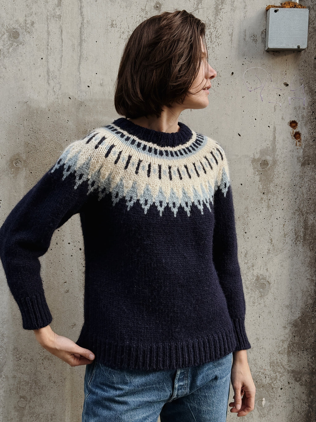 Wool Navy Fairisle Crew