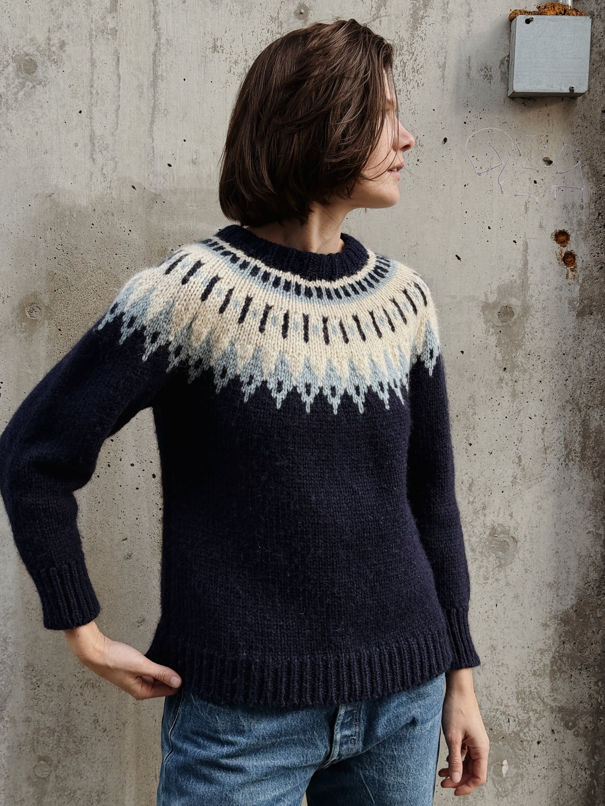 Wool Navy Fairisle Crew