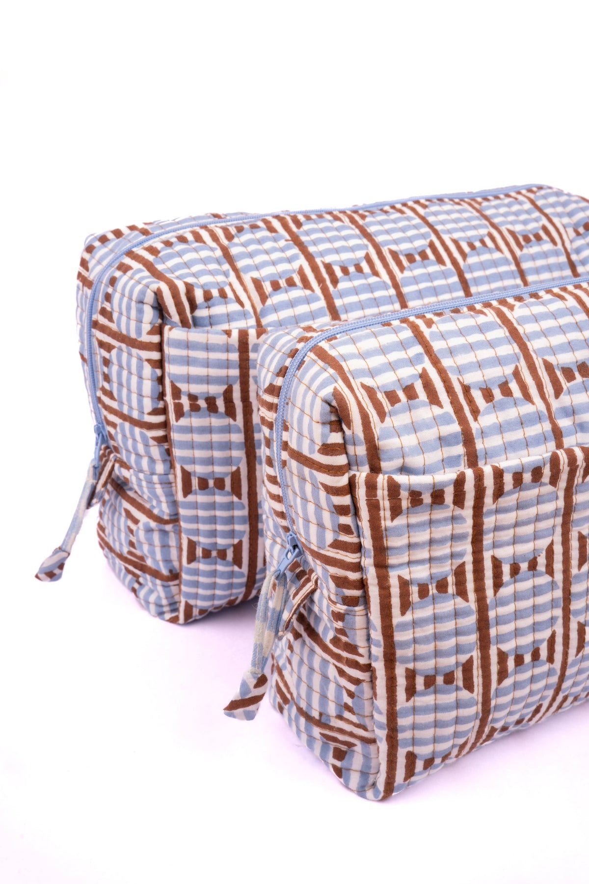 Striped Circles Blockprint Travel Pouch: Set of 2