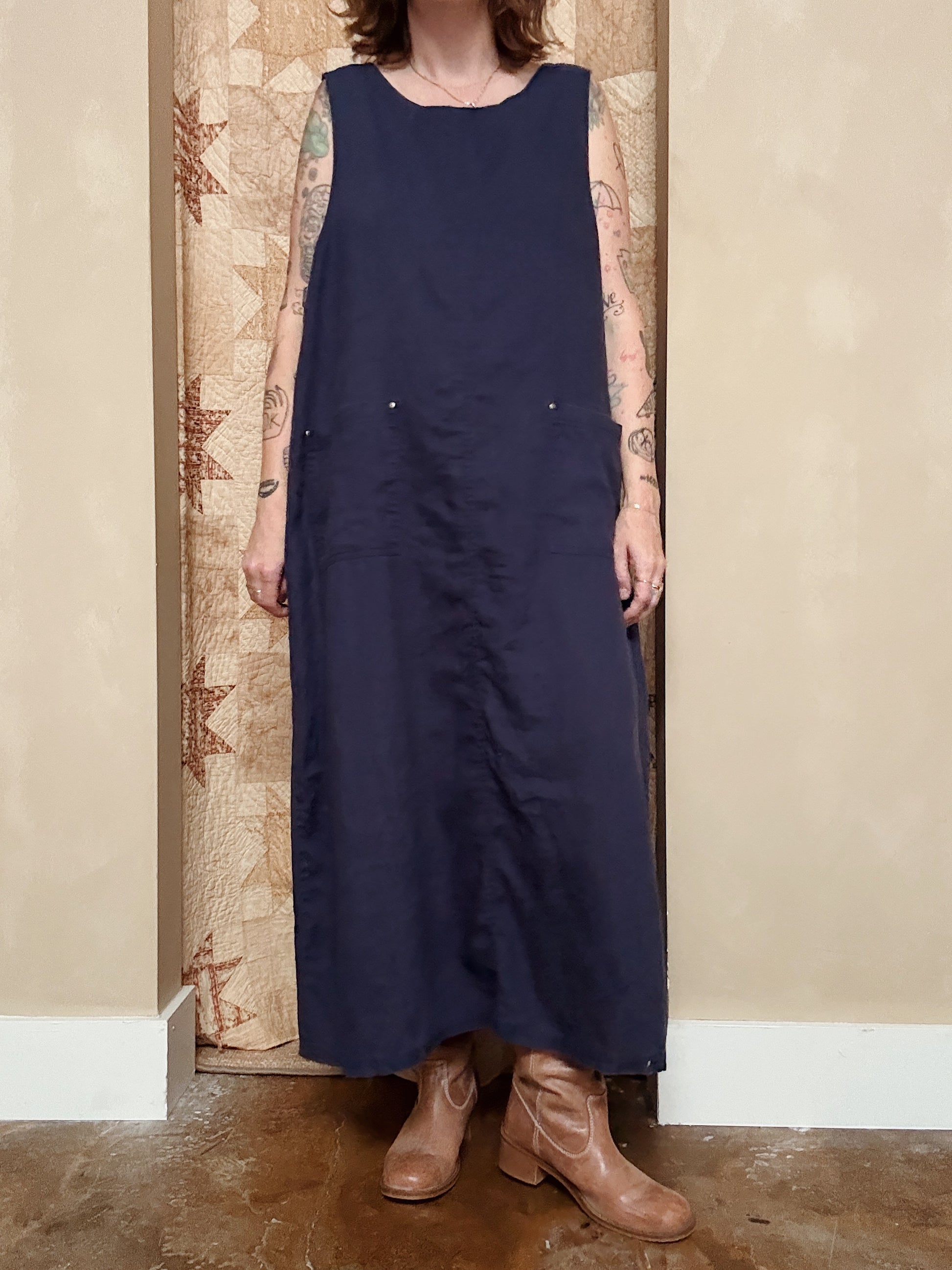 Linen Blue Apron Maxi