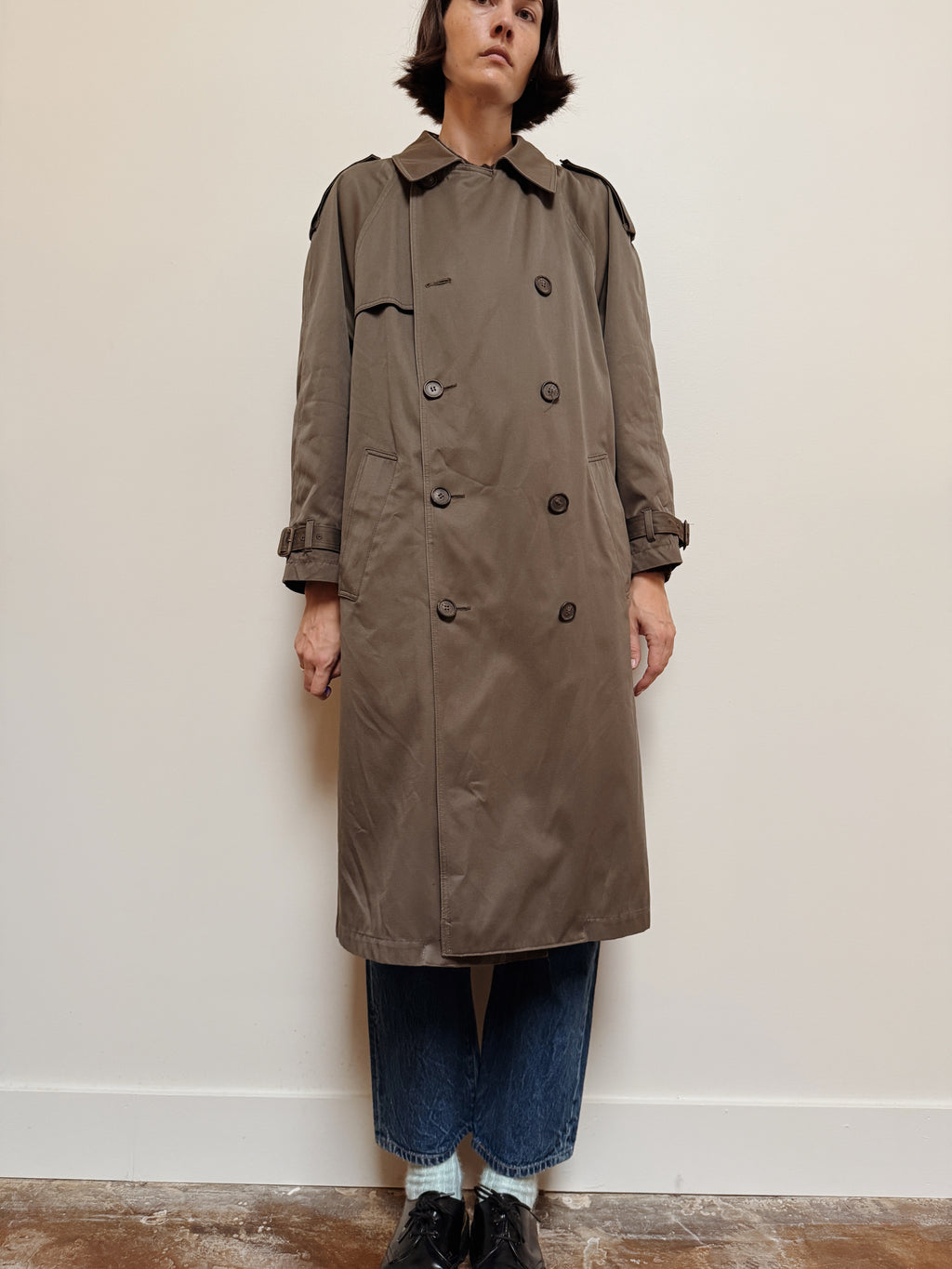 Double Breasted Green Trench