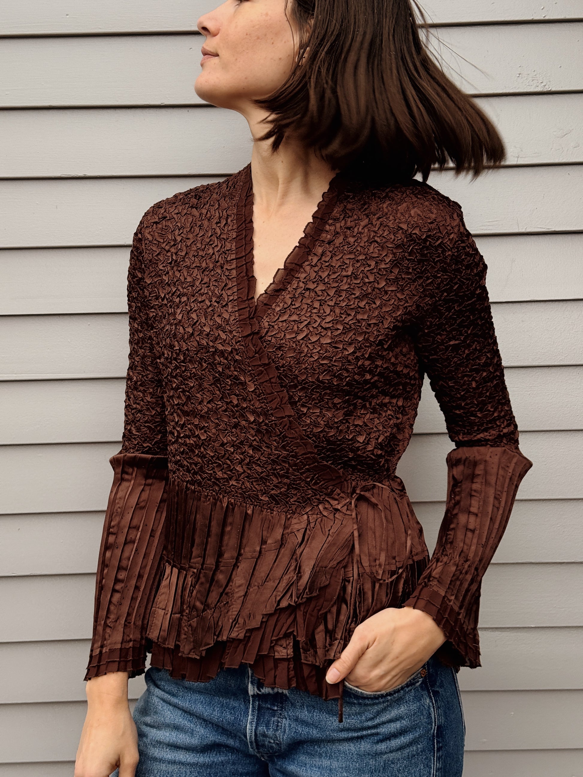 Brown Satin Crinkle Blouse