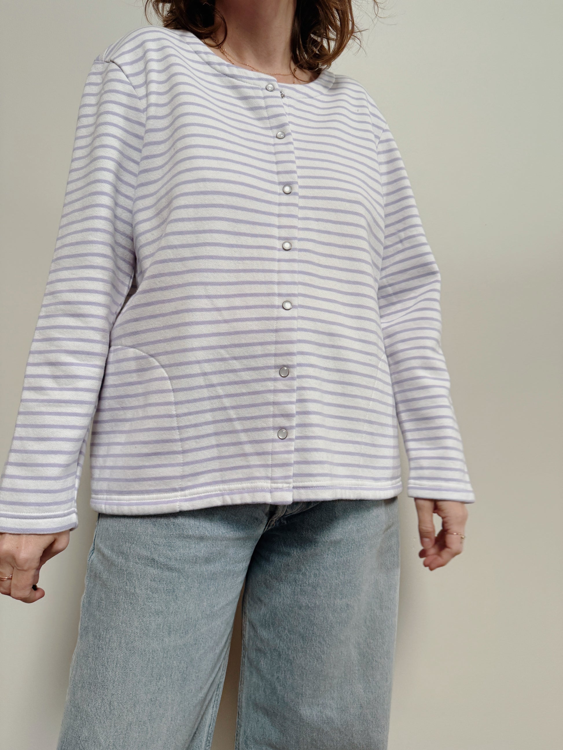 Fleeced Stripe Snap Cardi