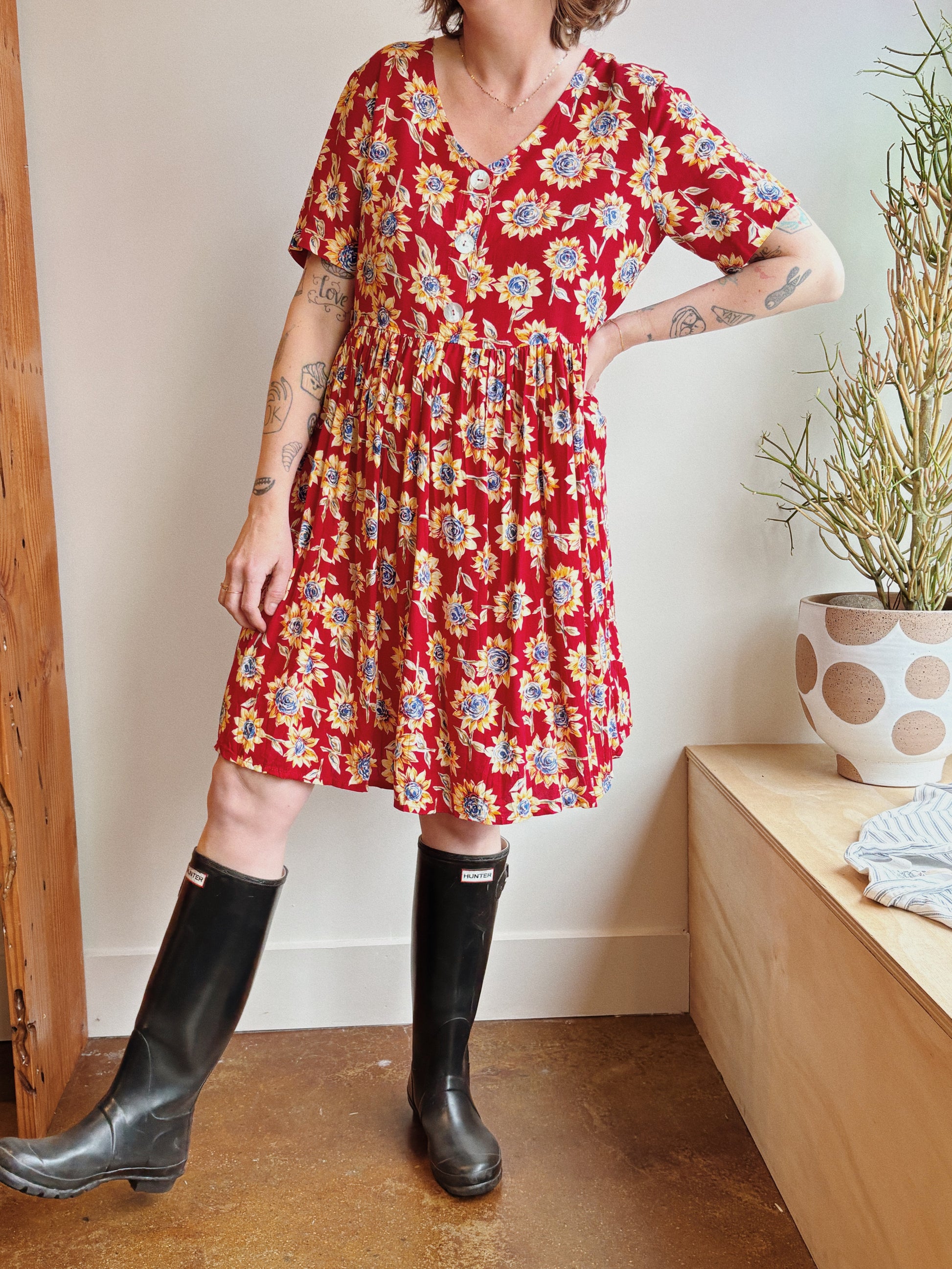 red sunflower dress Red Sunflower Sleeveless Maxi Dress Aquarius Brand