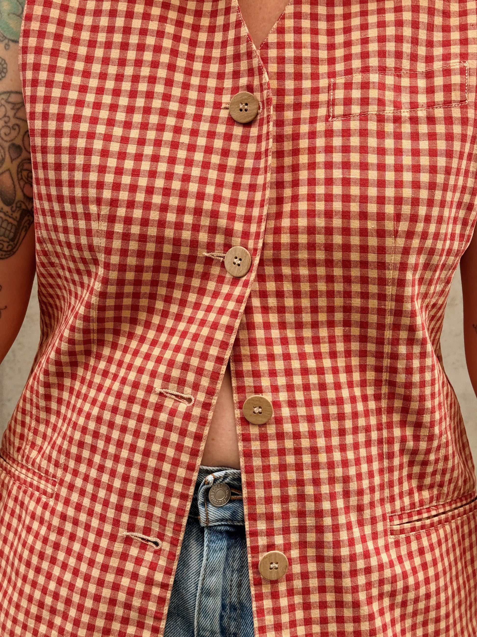 Gingham Linen Longline Vest