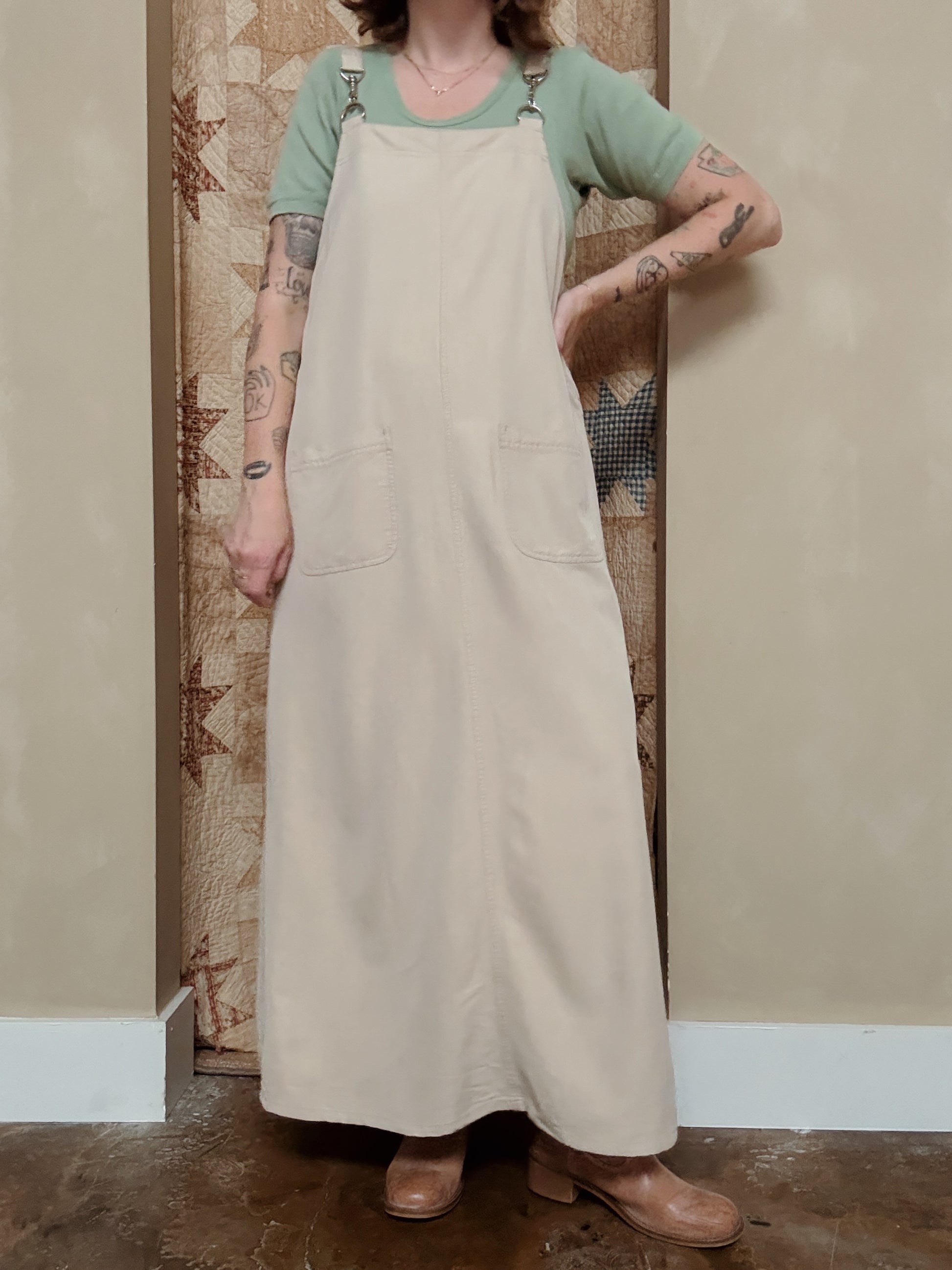 Tan Clip Strap Apron Dress