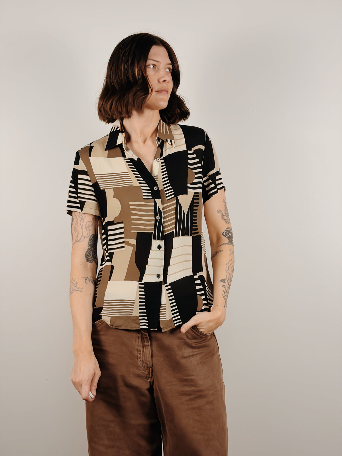 Silk Lines Short Sleeve Blouse