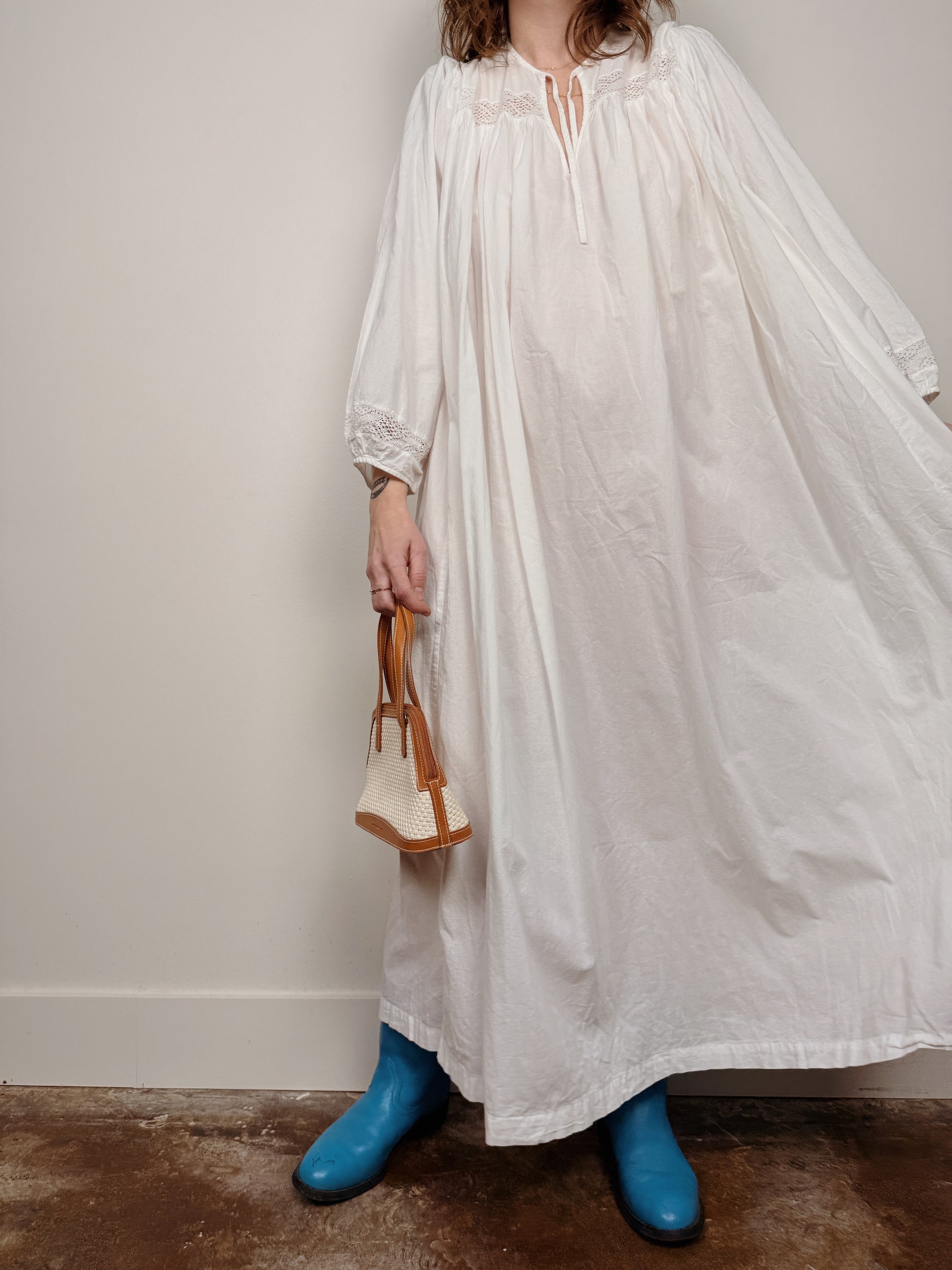 Lace Trim Cotton Gown