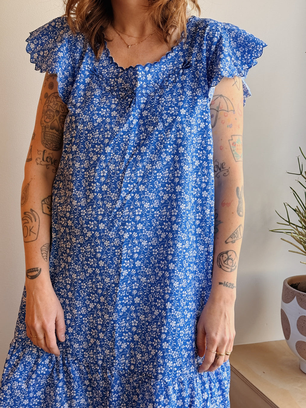 Blue Floral Cotton Midi