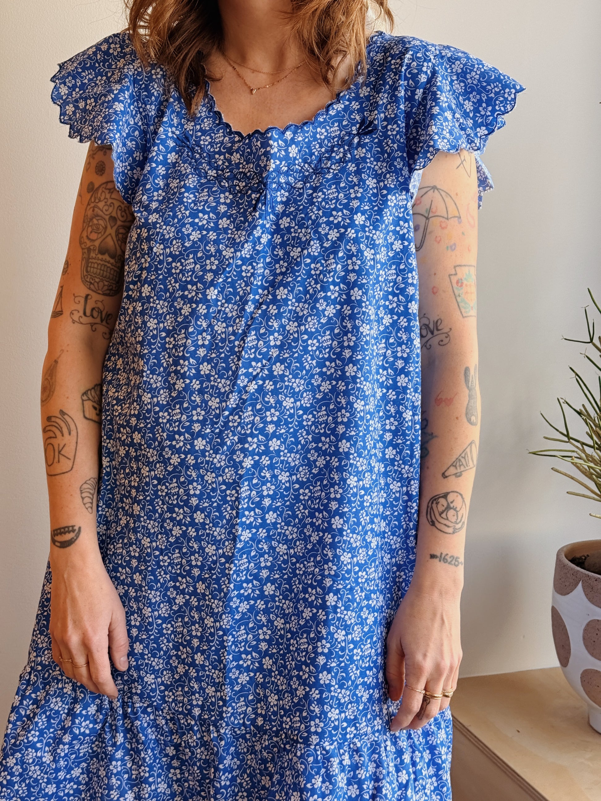 Blue Floral Cotton Midi