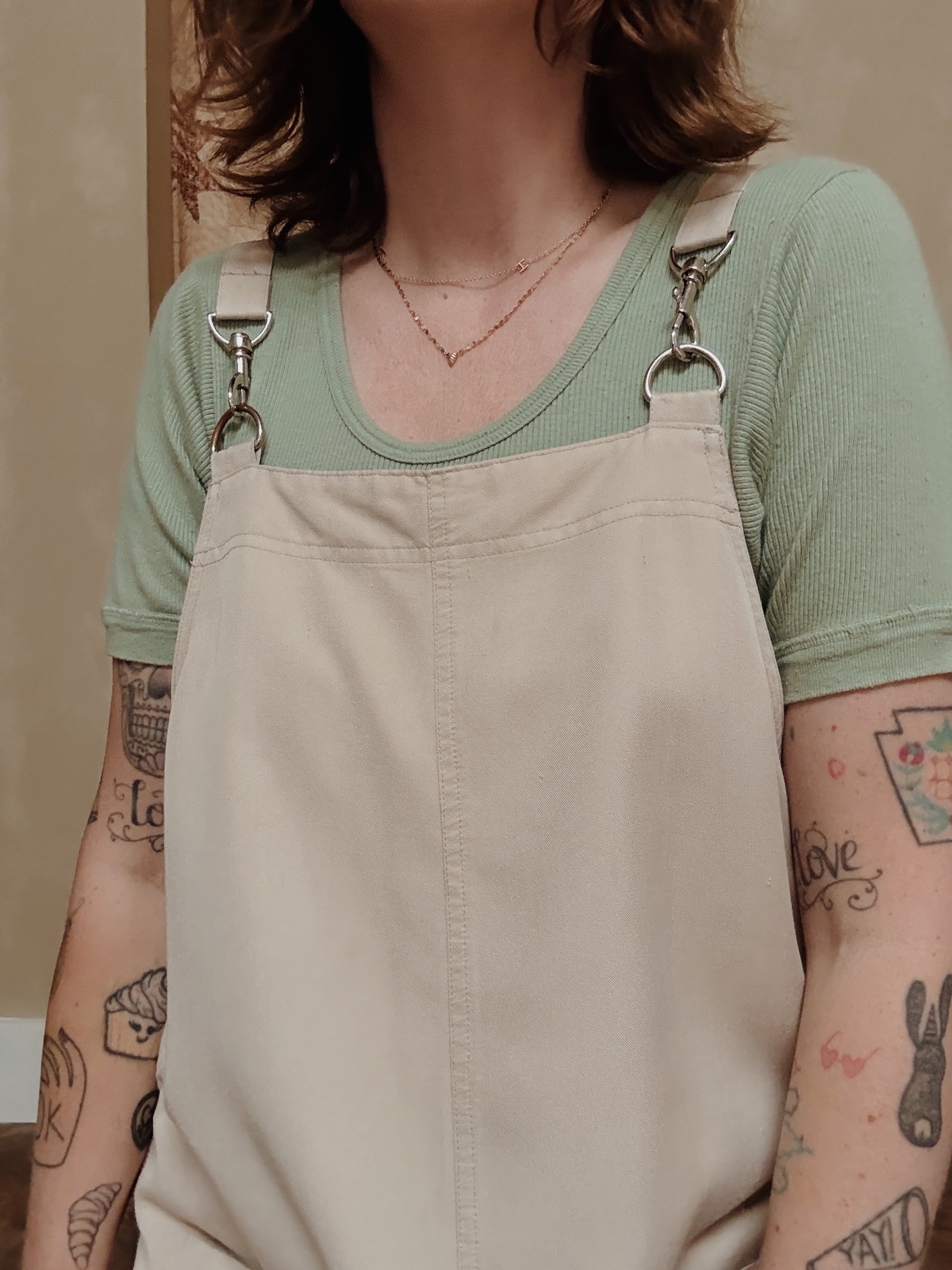 Tan Clip Strap Apron Dress